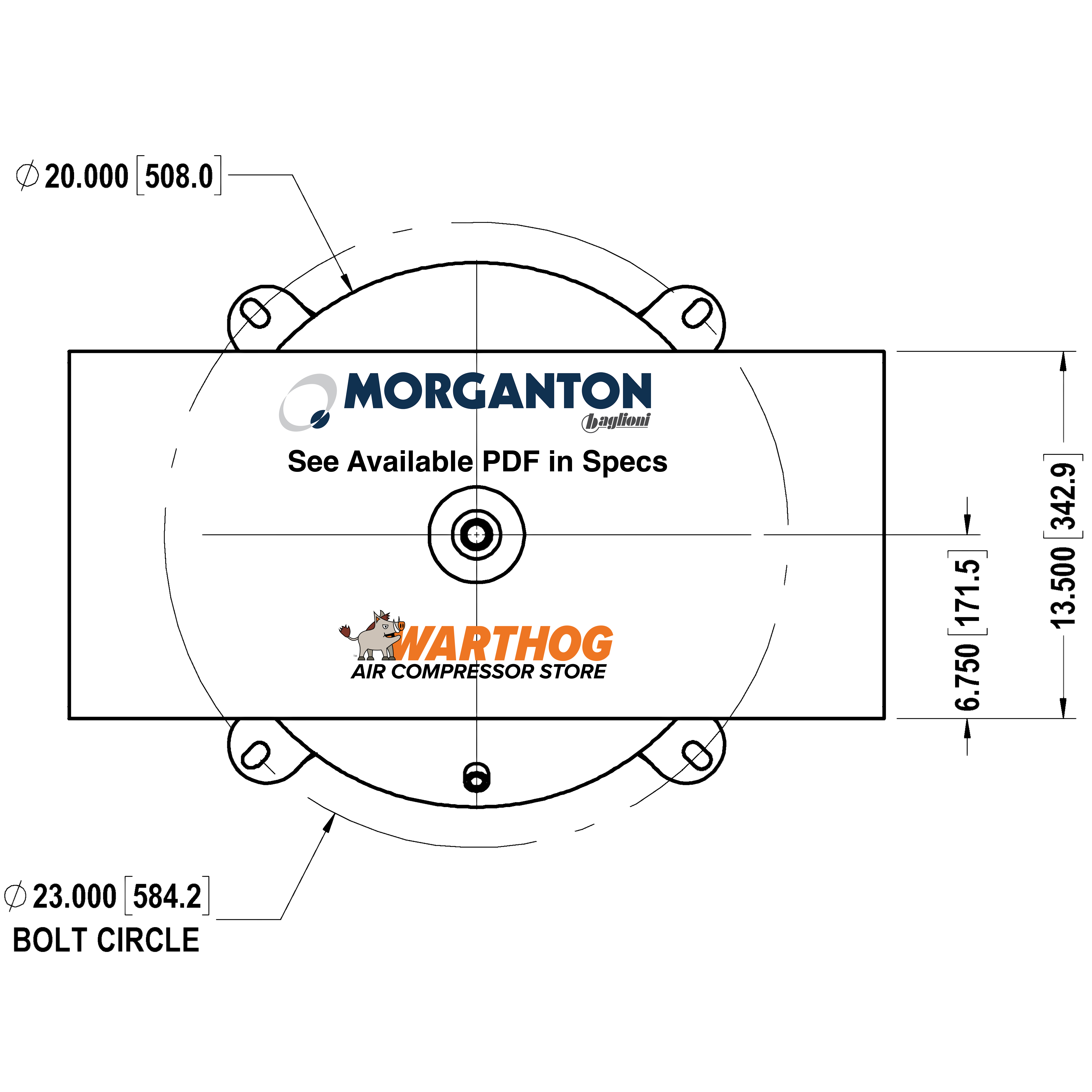 60 Gallon 200 PSI Vertical Air Tank with Feet+Top plate by Morganton | VES04772