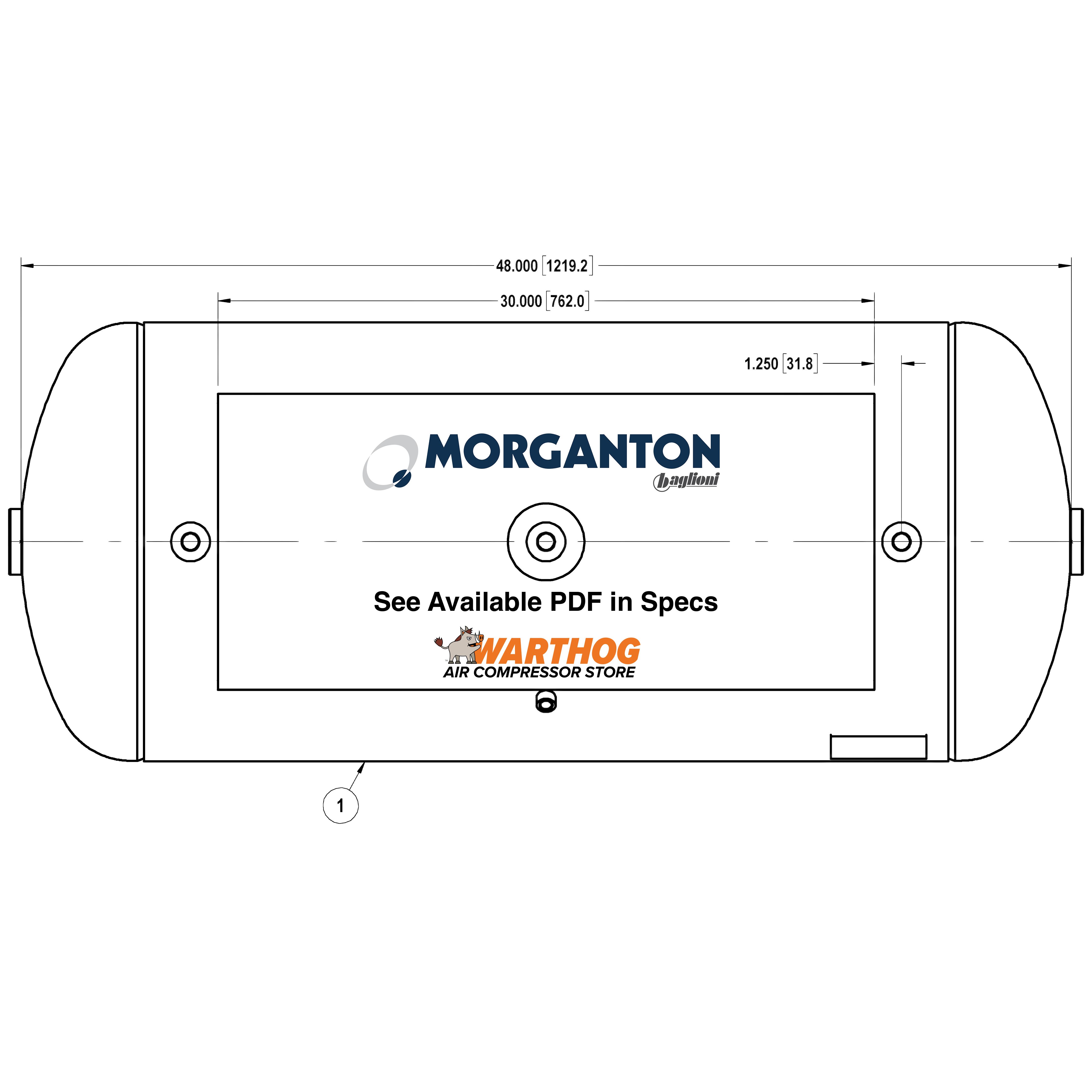 60 Gallon 200 PSI Horizontal Air Tank with Feet+Top plate by Morganton | VES04774