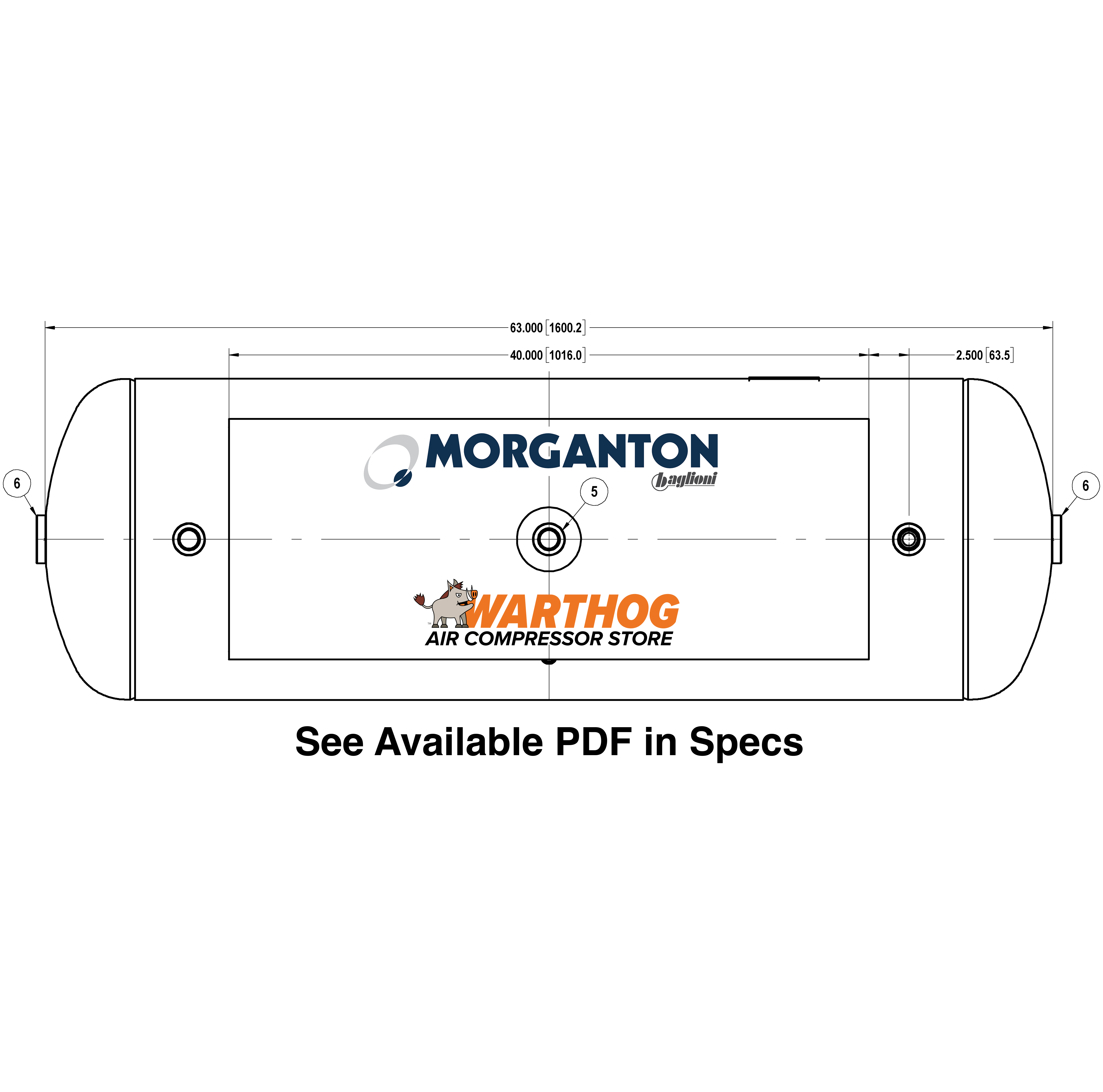 80 Gallon 200 PSI Horizontal Air Tank with Feet+top plate by Morganton | VES04781