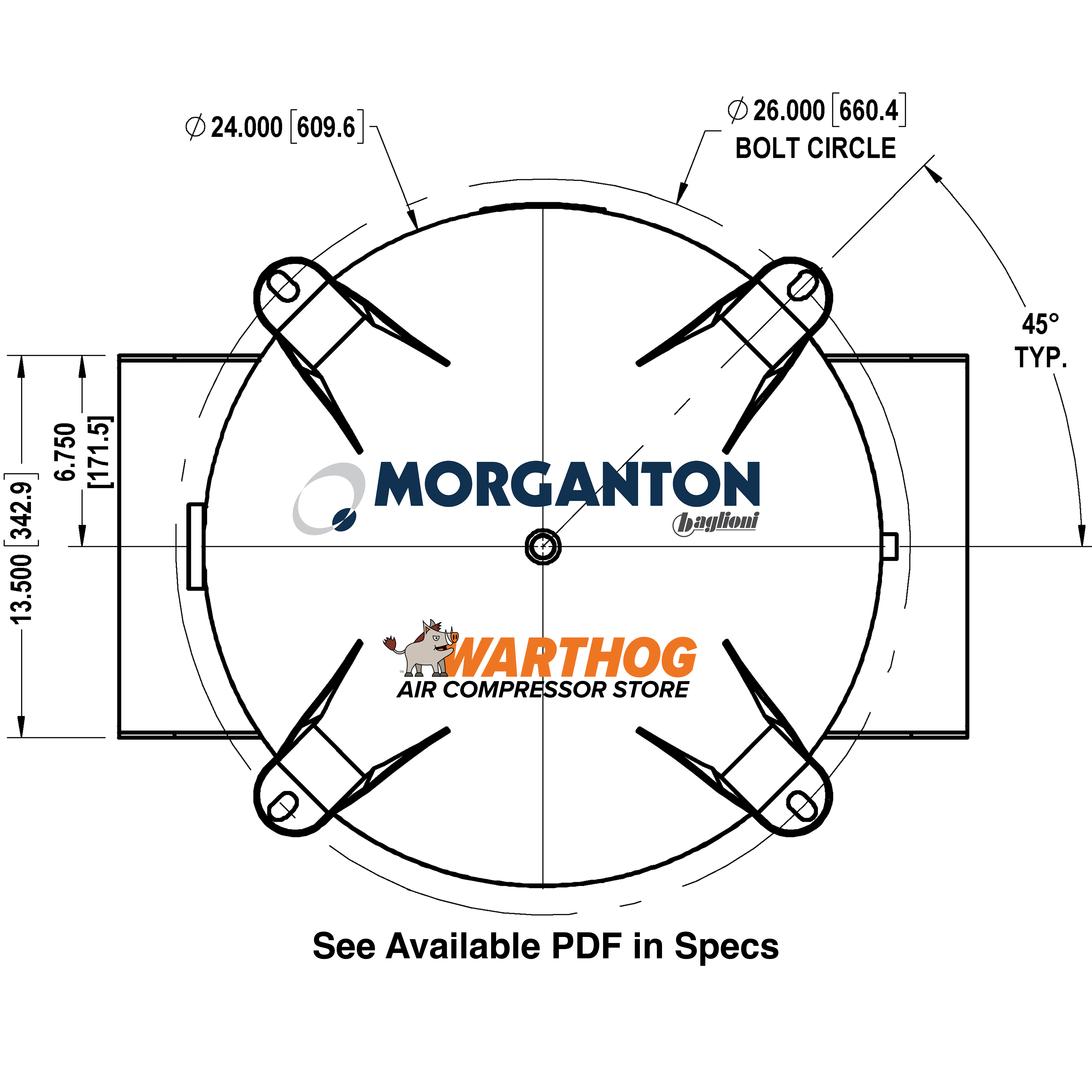 80 Gallon 200 PSI Vertical Air Tank with Feet+Top plate by Morganton | VES04784