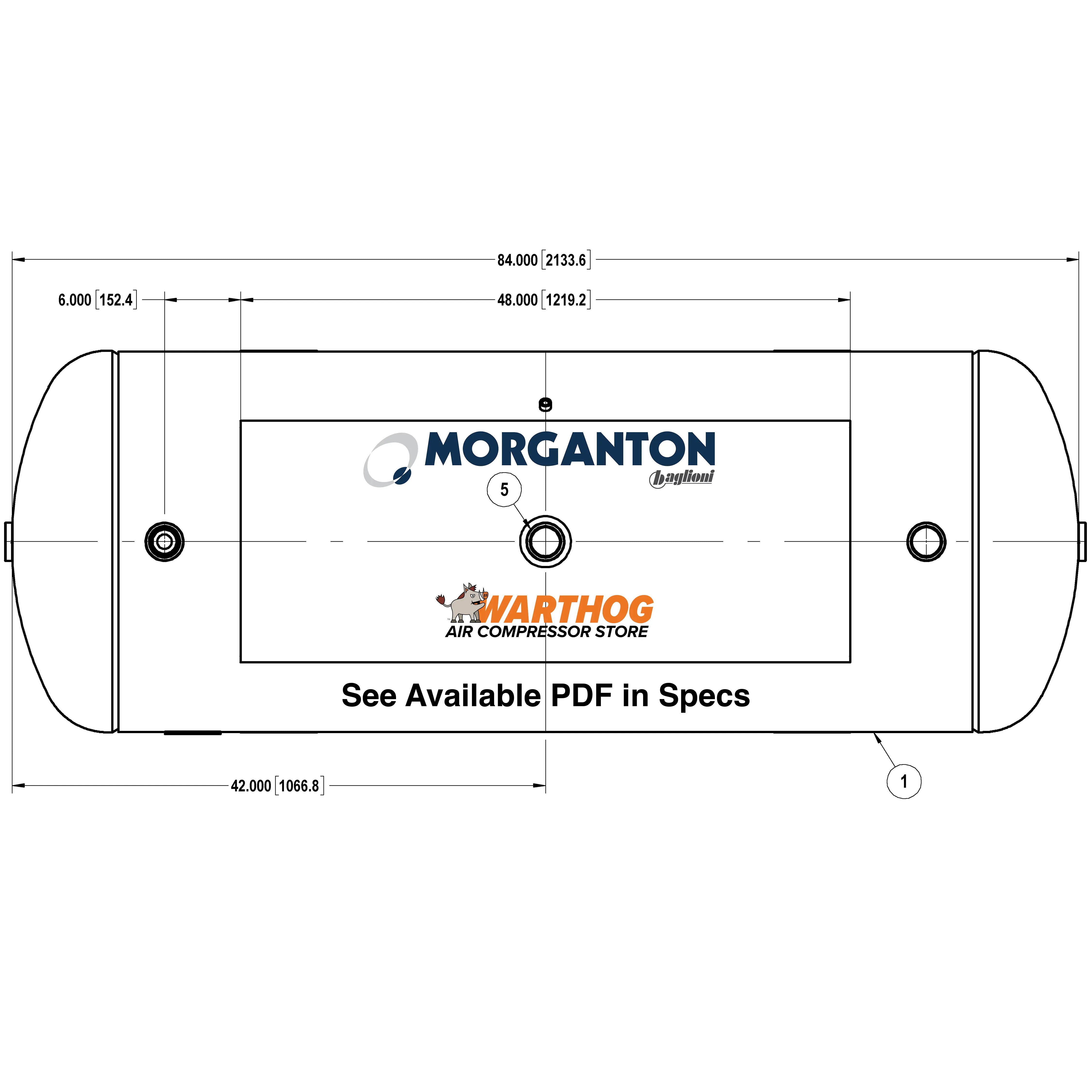240 Gallon 200 PSI Horizontal Air Tank with Saddle+Top plate by Morganton | VES04792 Morganton