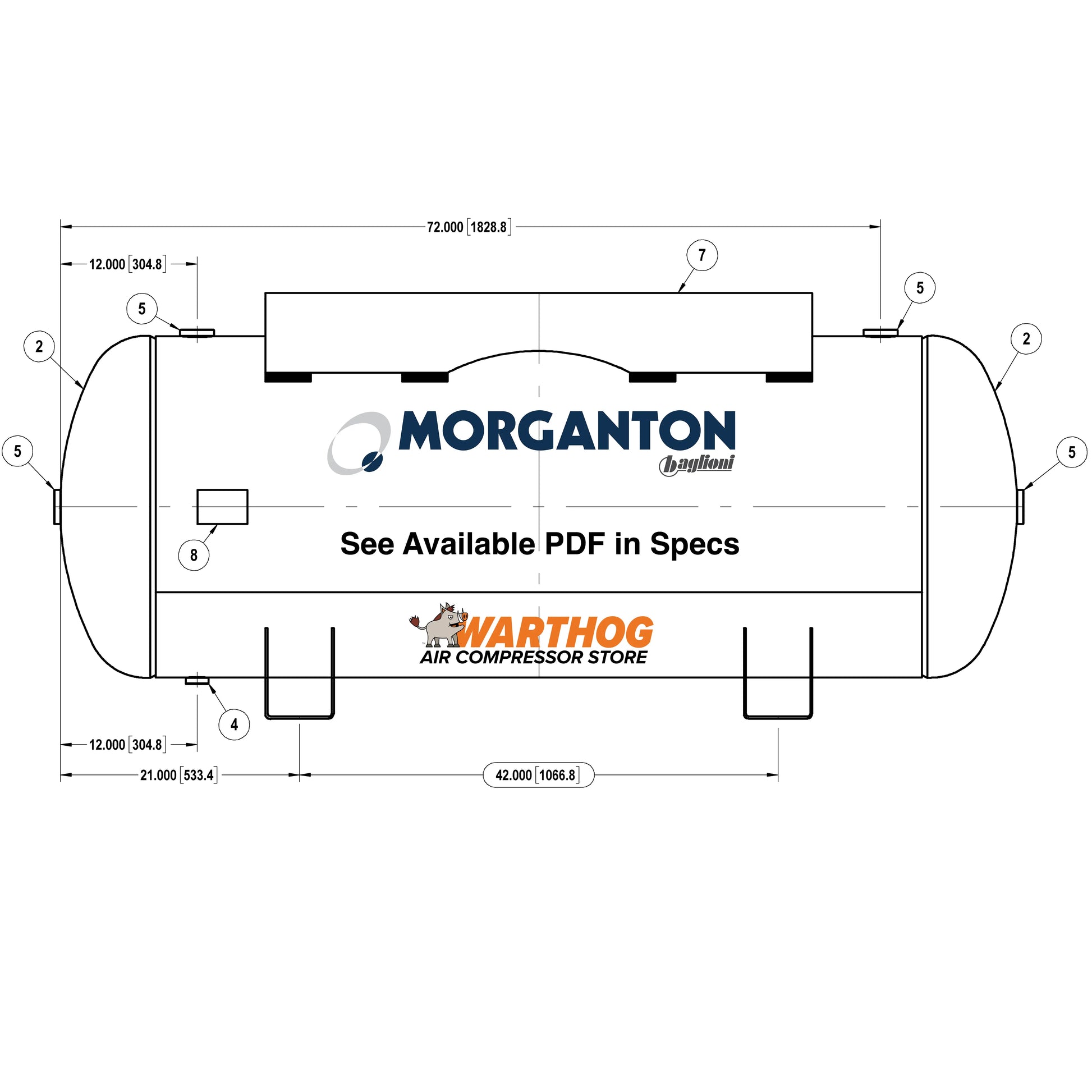 240 Gallon 200 PSI Horizontal Air Tank with Saddle+Top plate by Morganton | VES04792 Morganton