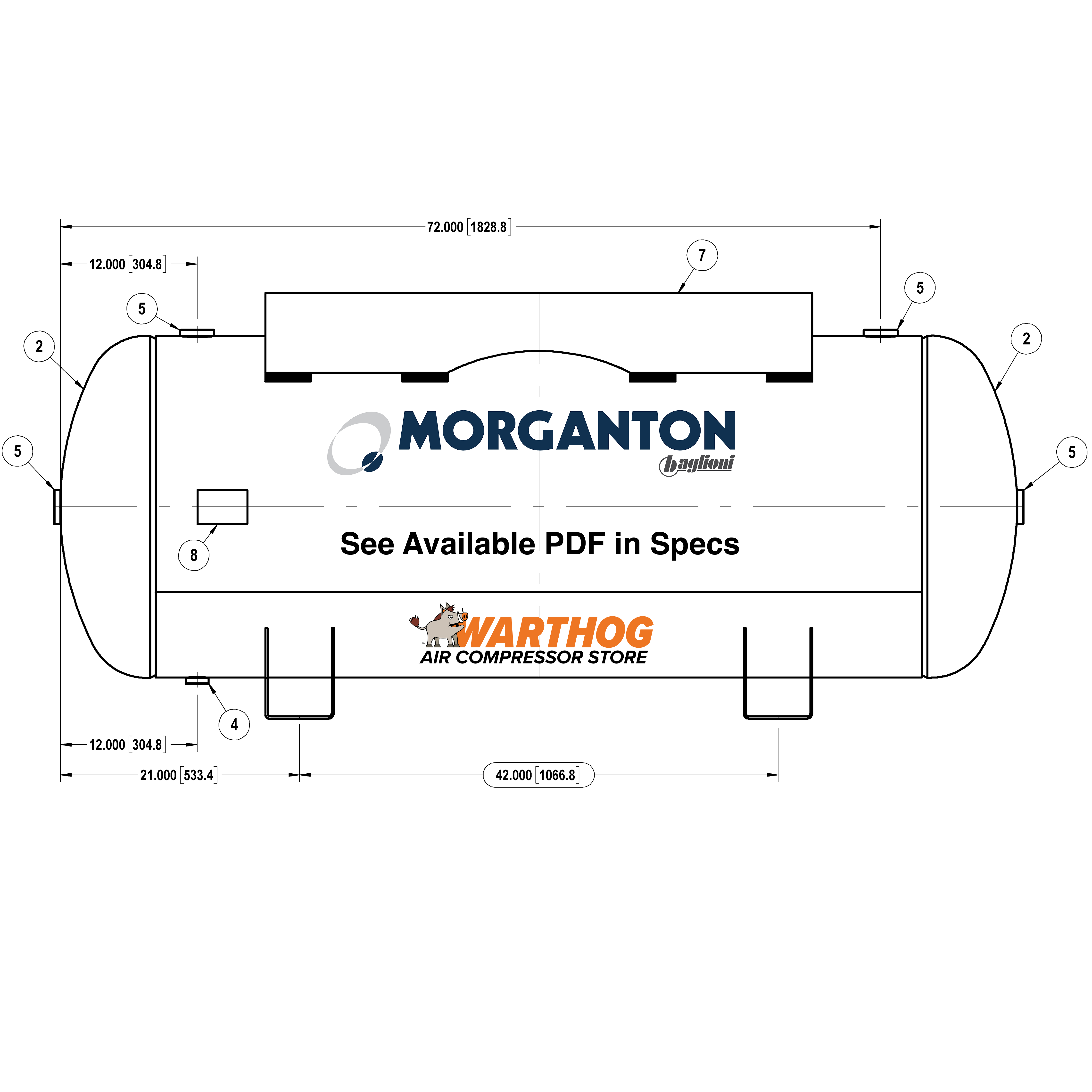 240 Gallon 200 PSI Horizontal Air Tank with Saddle+Top plate by Morganton | VES04792