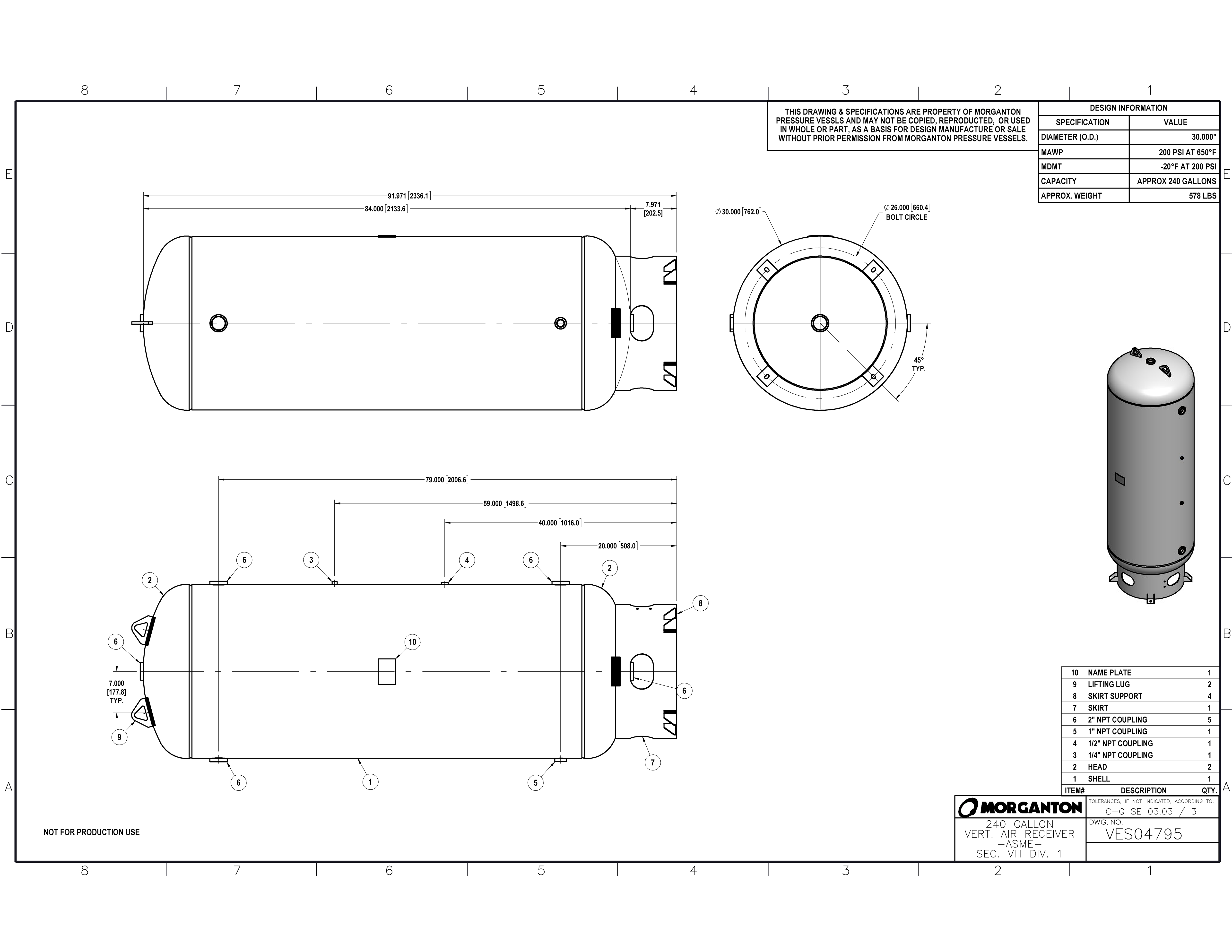 240 Gallon 200 PSI Vertical Air Tank with Base ring by Morganton | VES04795