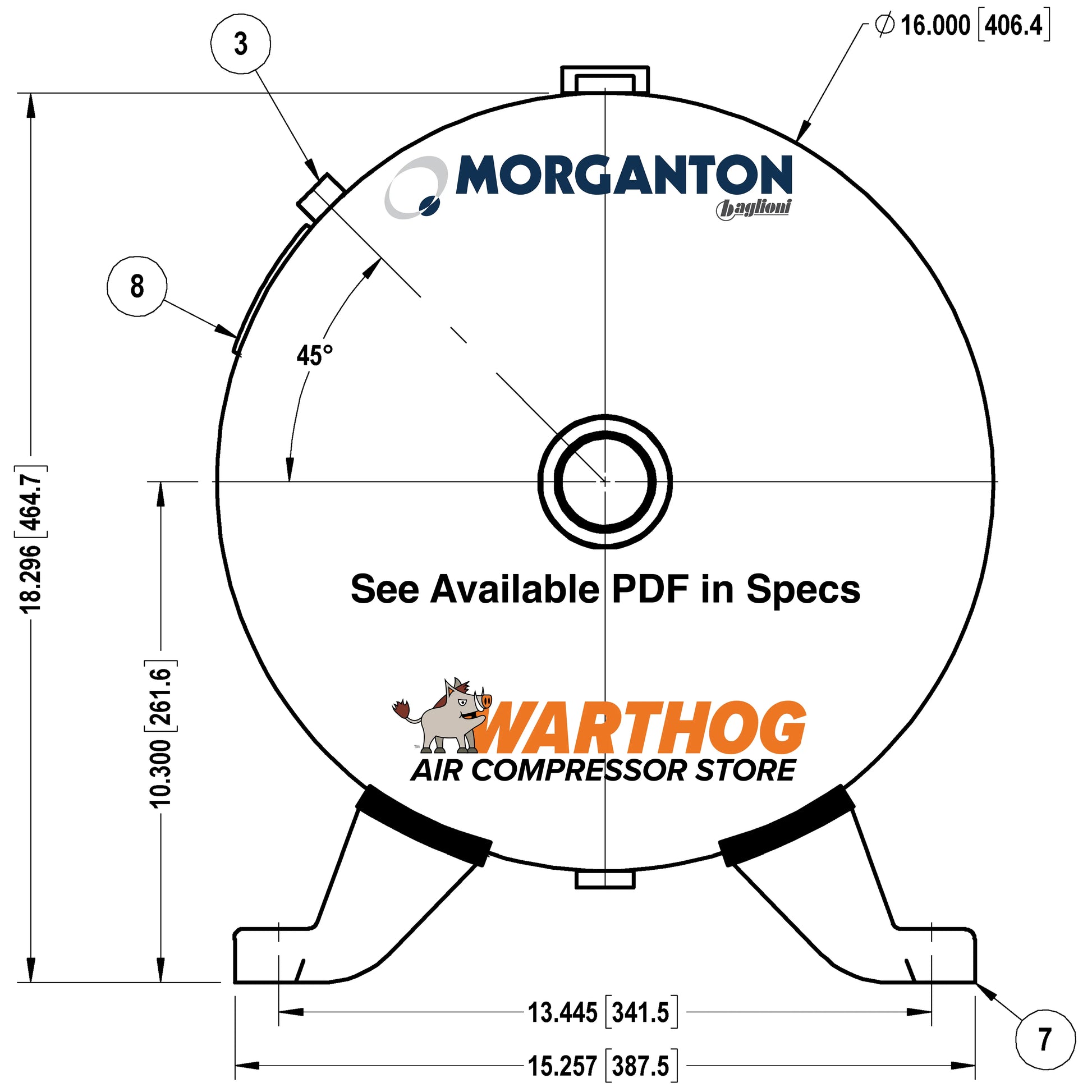 30 Gallon 200 PSI Horizontal Air Tank with Feet by Morganton | VES04848 Morganton