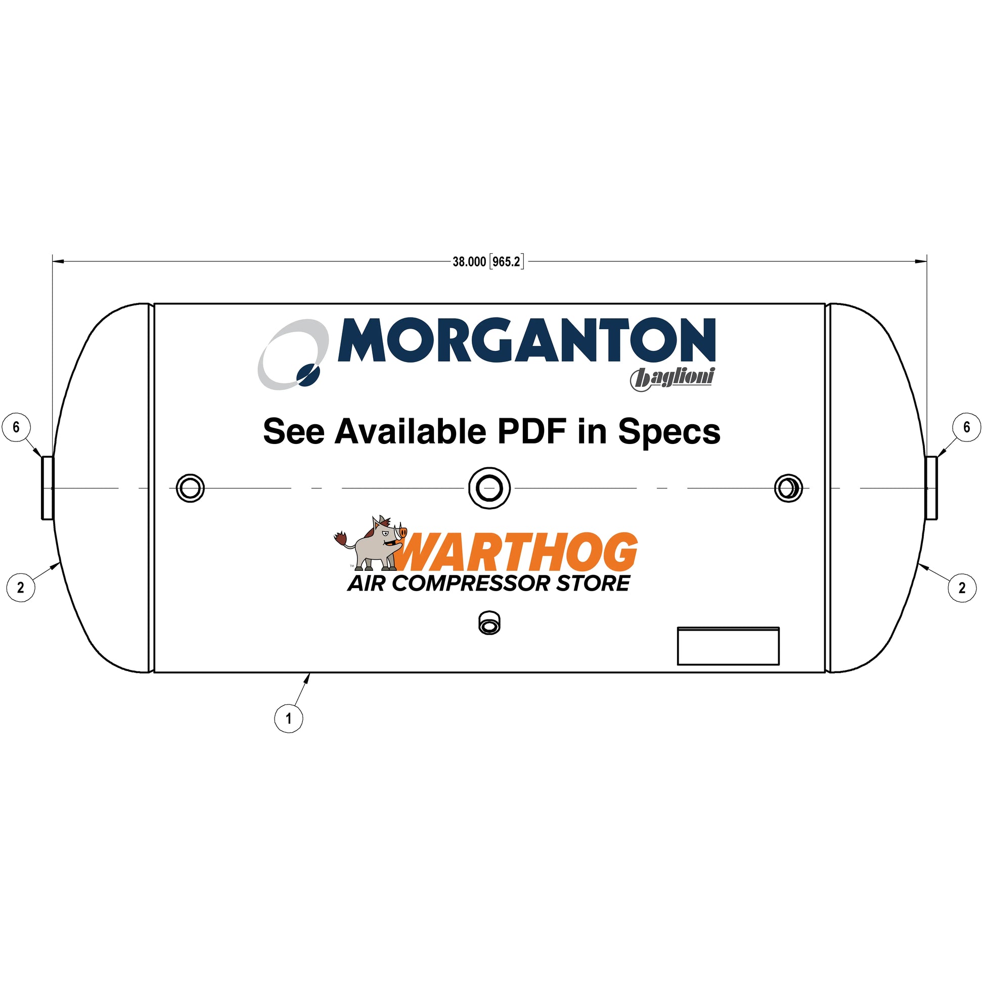 30 Gallon 200 PSI Horizontal Air Tank with Feet by Morganton | VES04848 Morganton