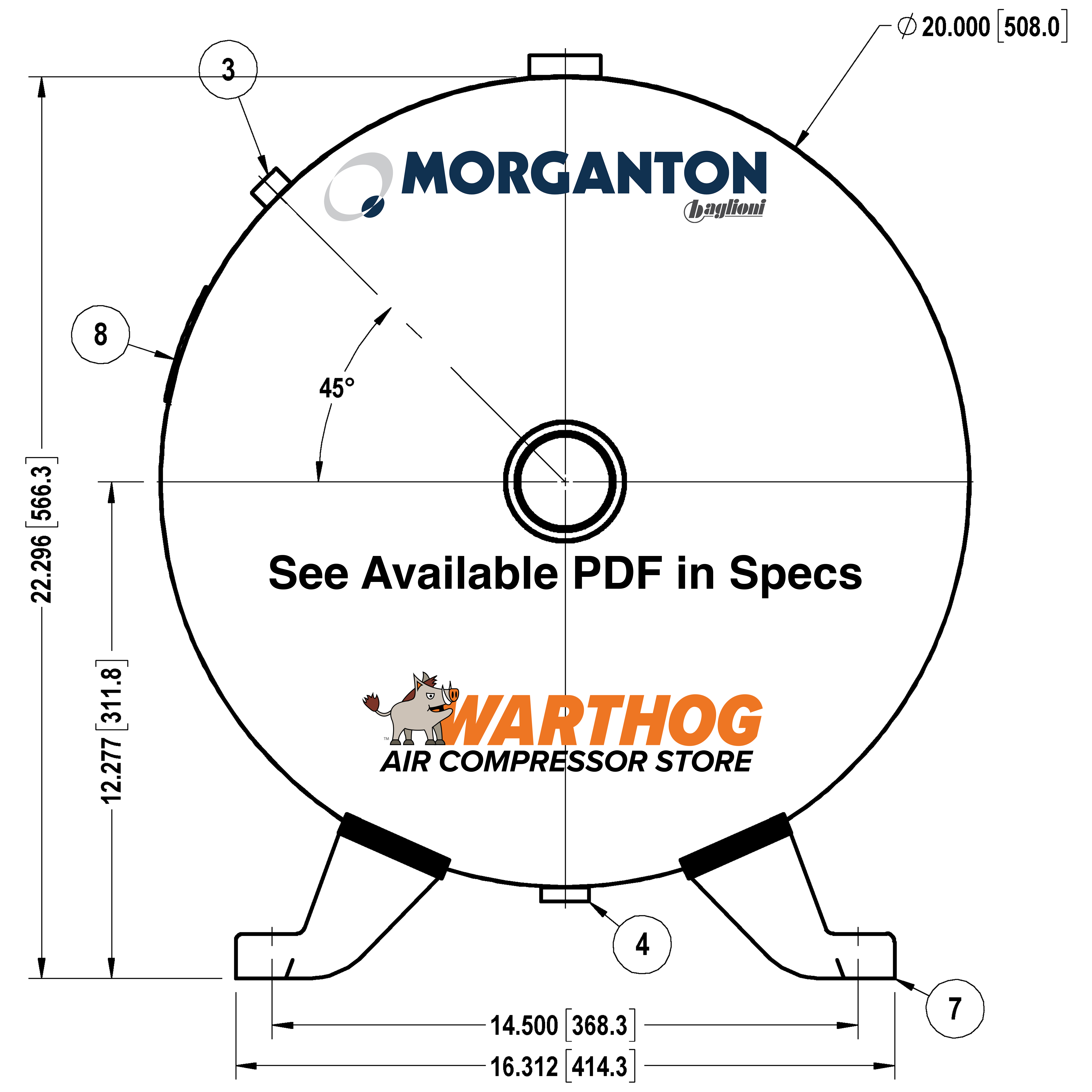 60 Gallon 200 PSI Horizontal Air Tank with Feet by Morganton | VES04850