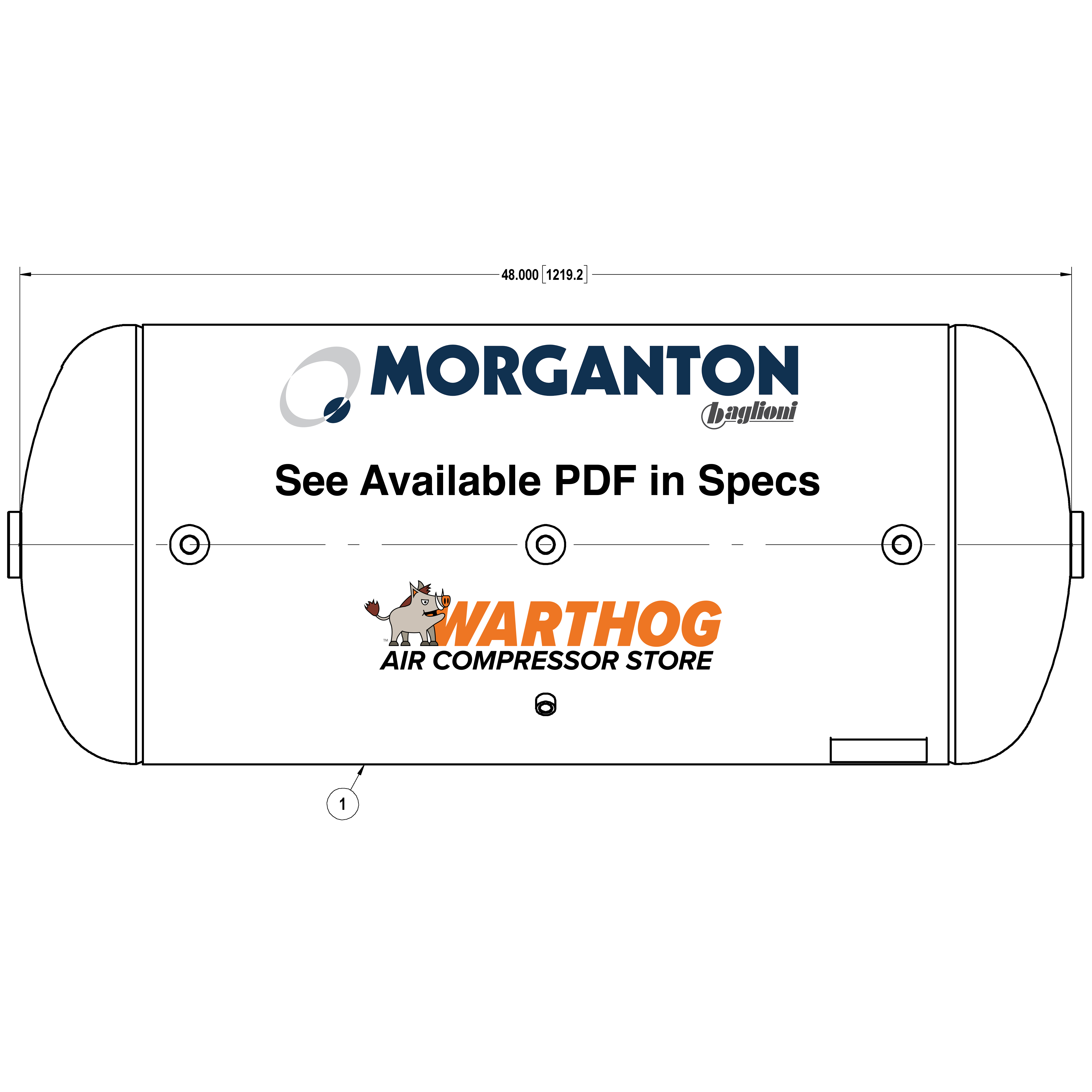 60 Gallon 200 PSI Horizontal Air Tank with Feet by Morganton | VES04850