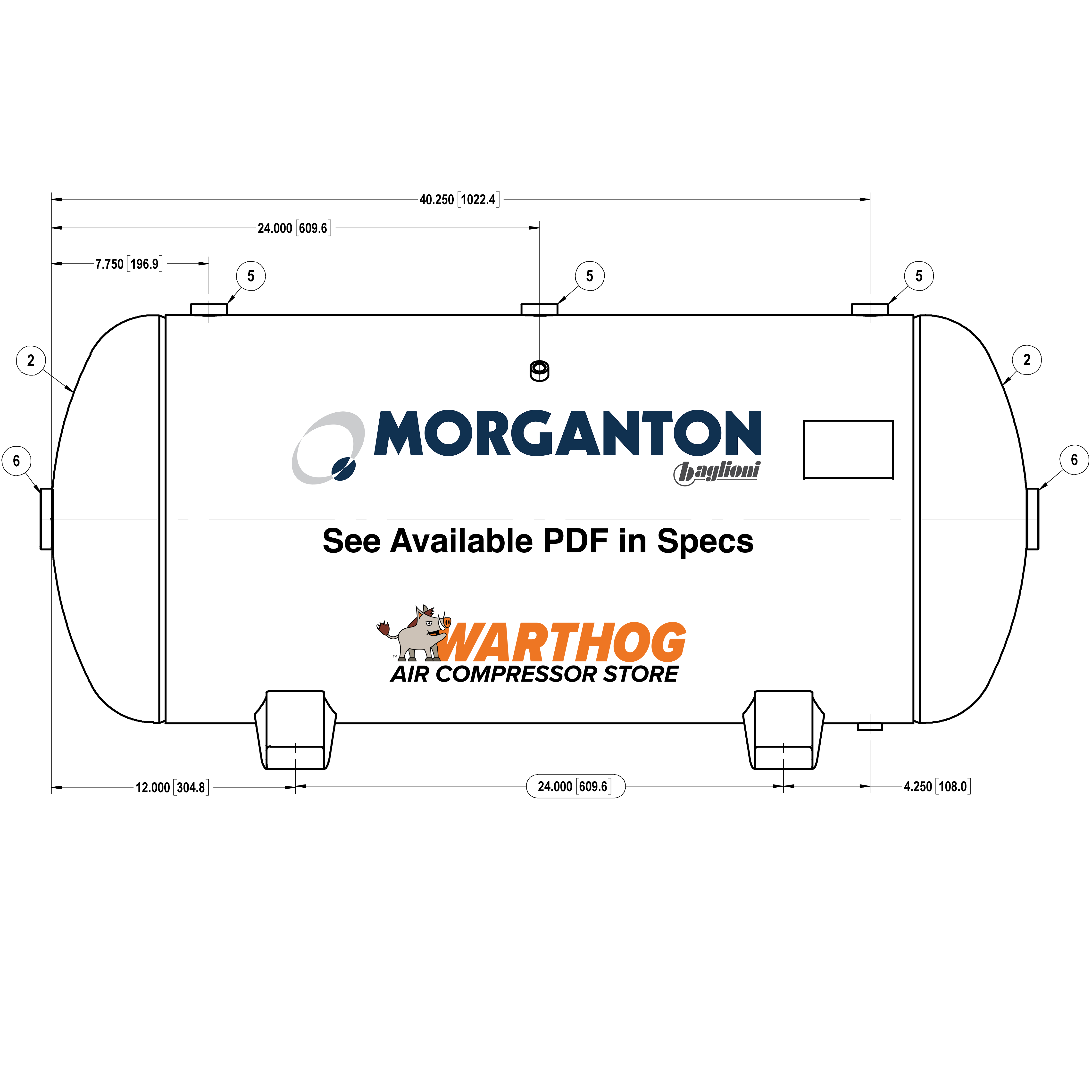 60 Gallon 200 PSI Horizontal Air Tank with Feet by Morganton | VES04850