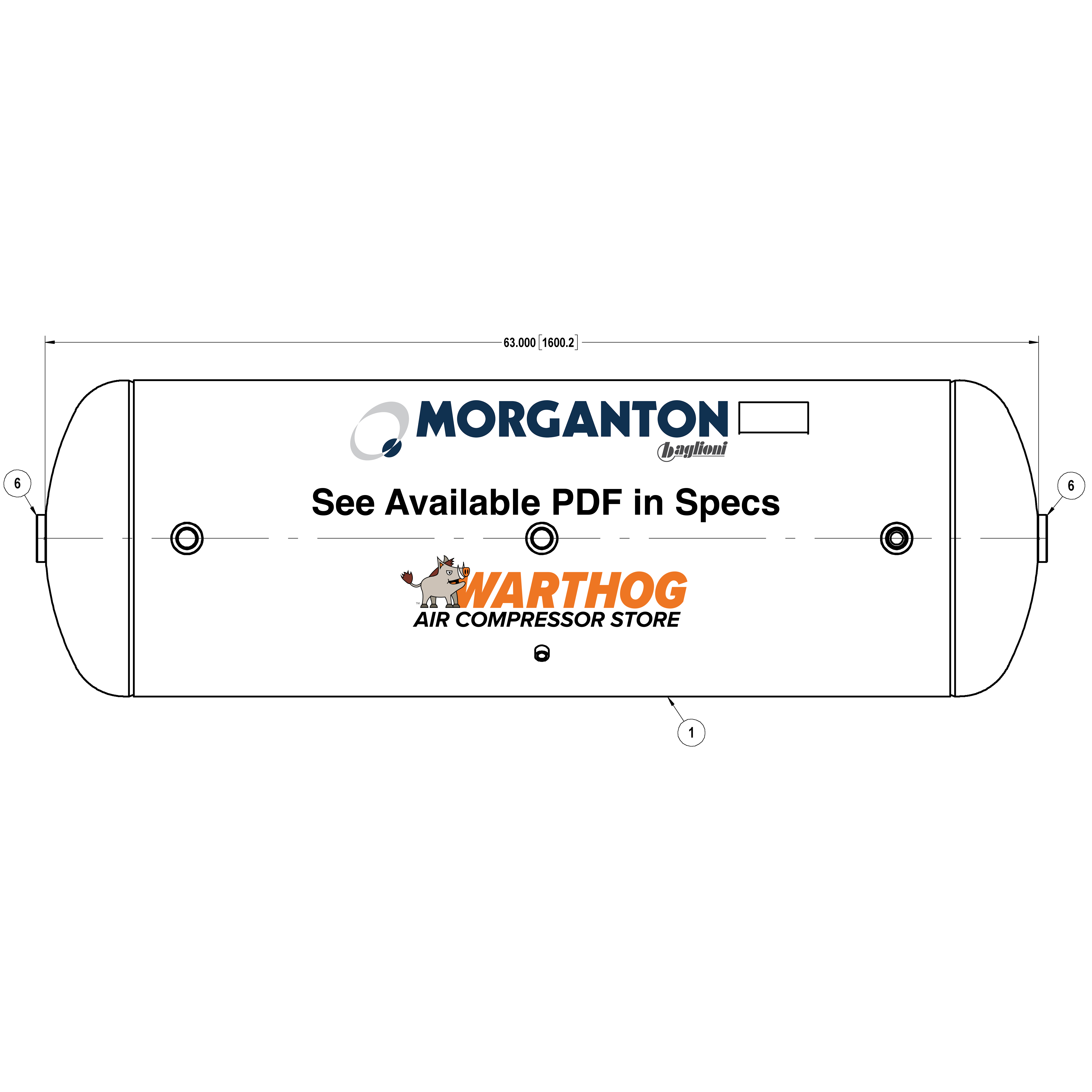 80 Gallon 200 PSI Horizontal Air Tank with Feet by Morganton | VES04854