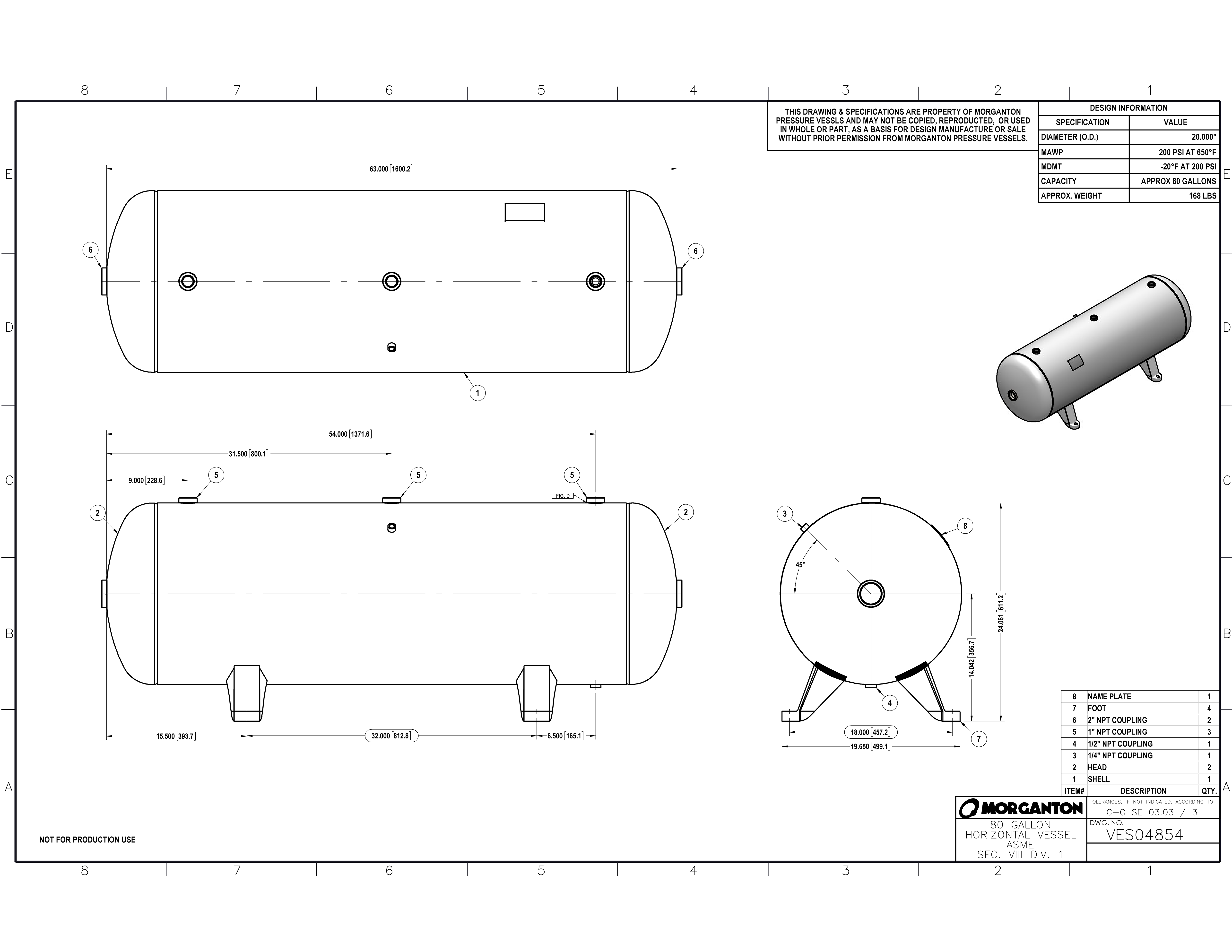 80 Gallon 200 PSI Horizontal Air Tank with Feet by Morganton | VES04854