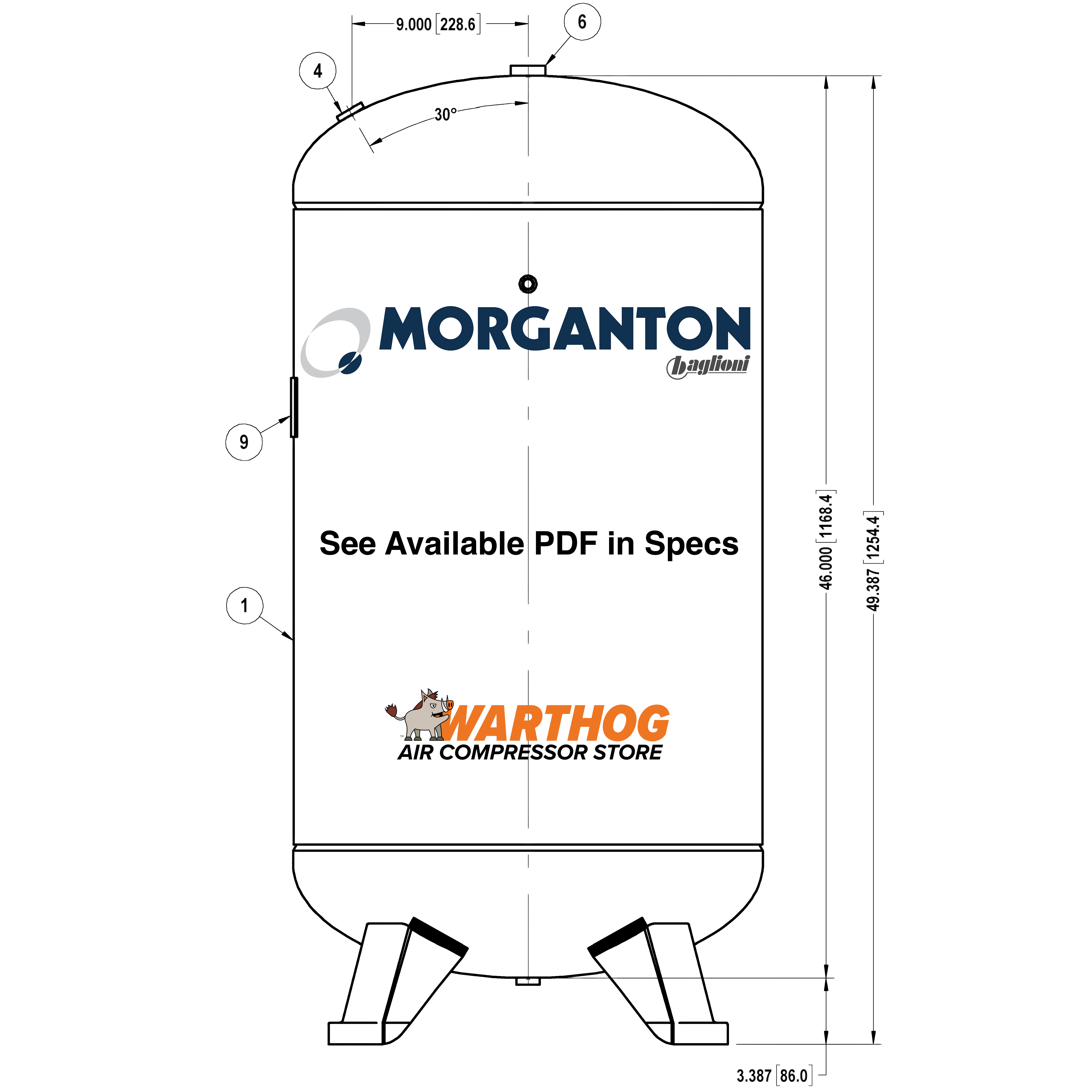 80 Gallon 200 PSI Vertical Air Tank with Feet by Morganton | VES04862