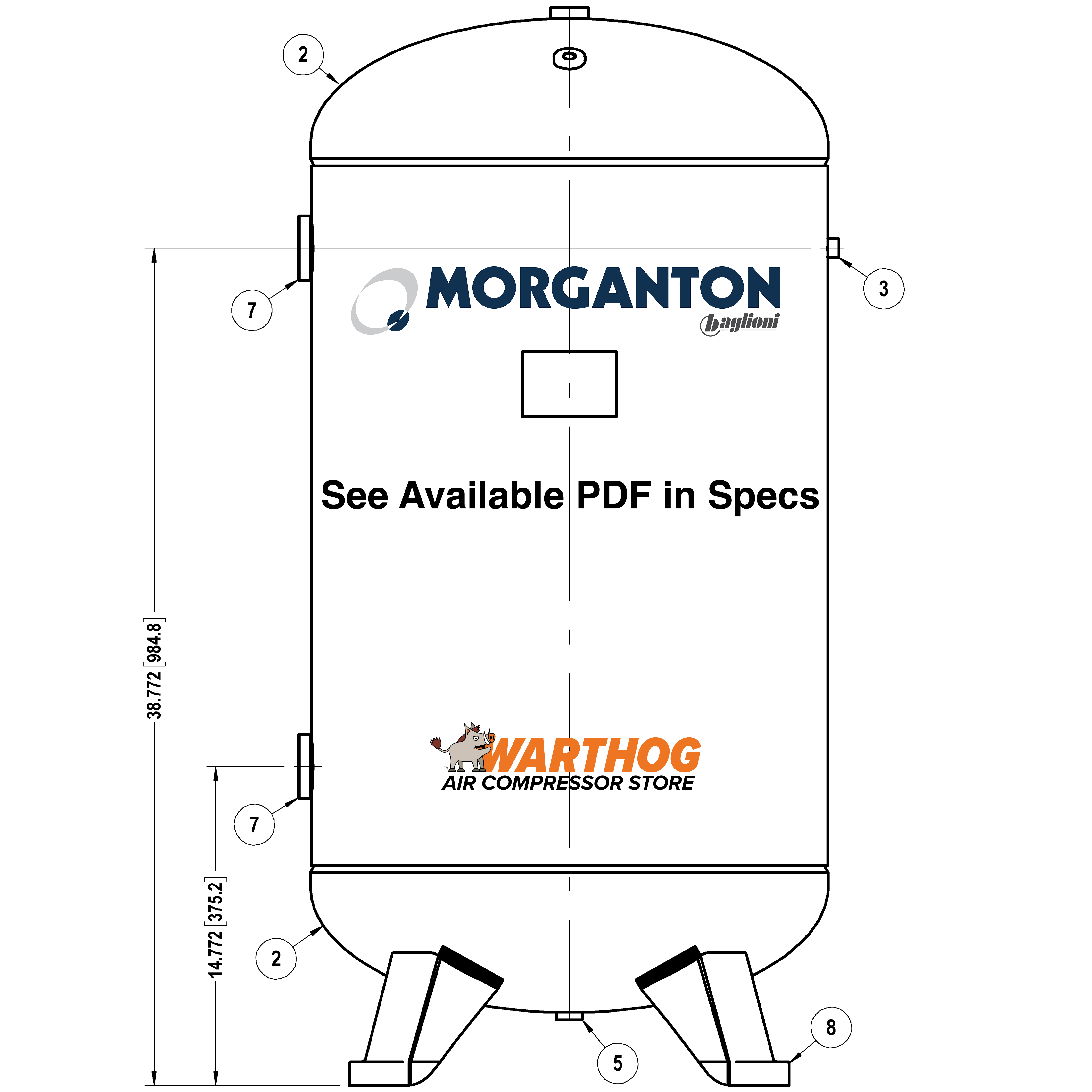 80 Gallon 200 PSI Vertical Air Tank with Feet by Morganton | VES04862