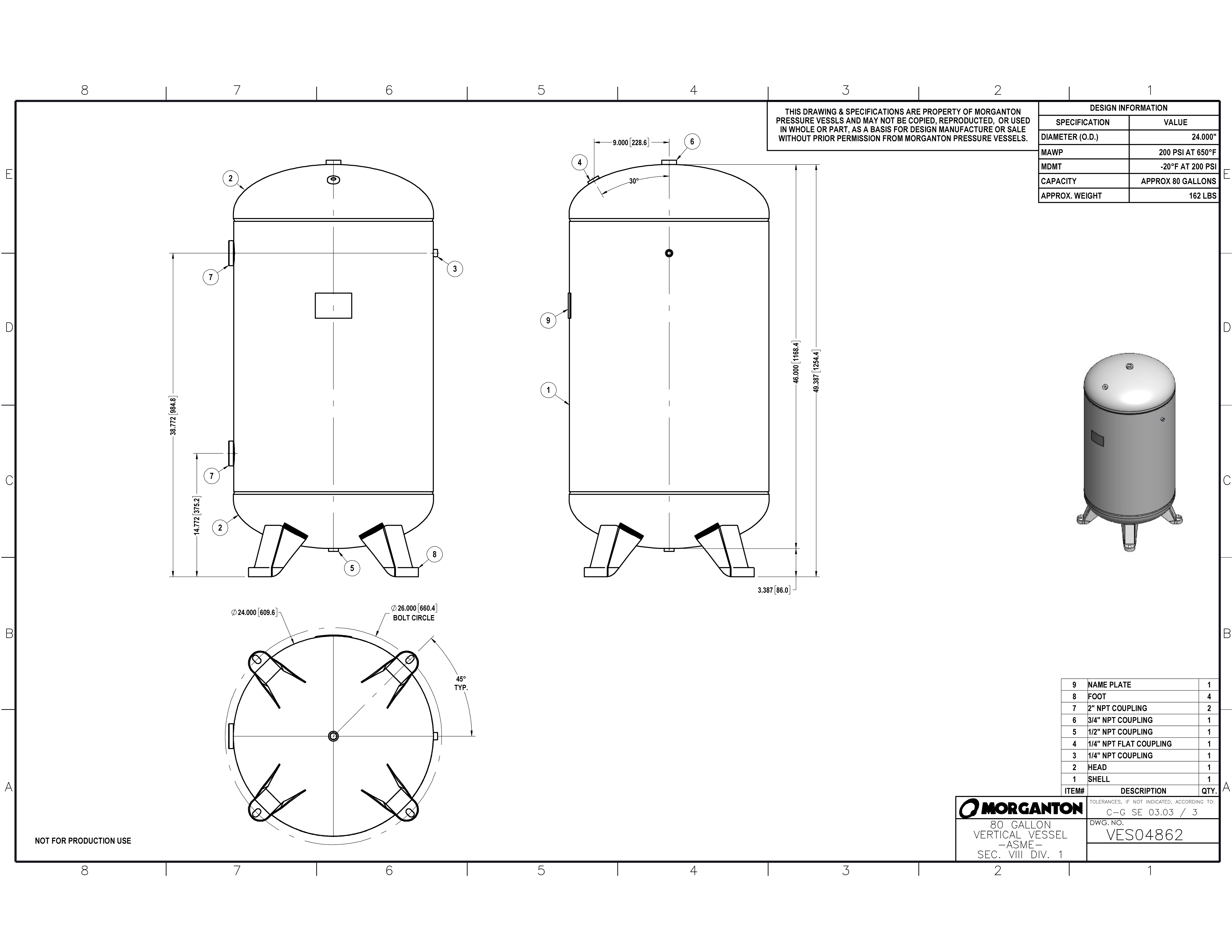 80 Gallon 200 PSI Vertical Air Tank with Feet by Morganton | VES04862