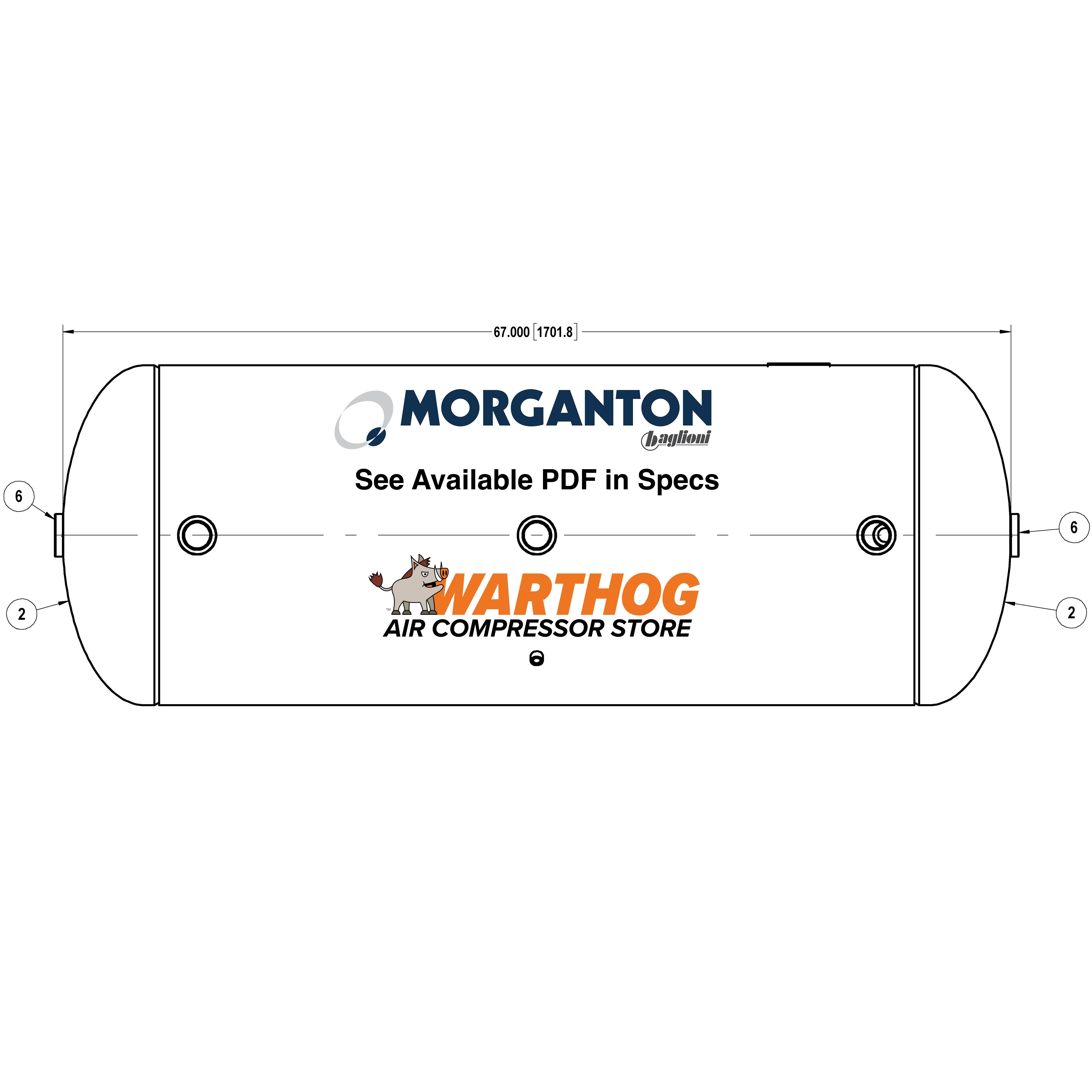 120 Gallon 200 PSI Horizontal Air Tank with Saddle by Morganton | VES04863