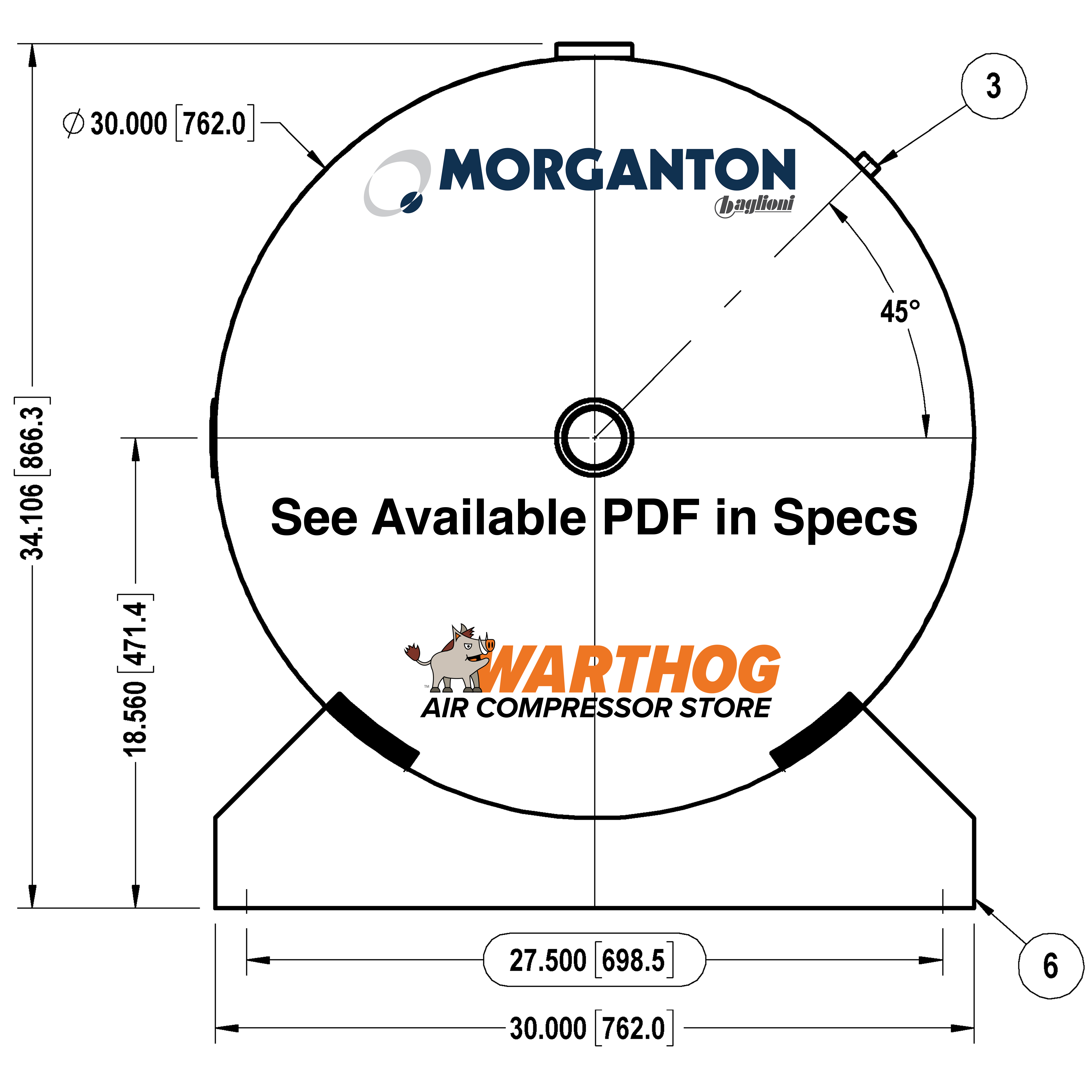 240 Gallon 200 PSI Horizontal Air Tank with Saddle by Morganton | VES04866