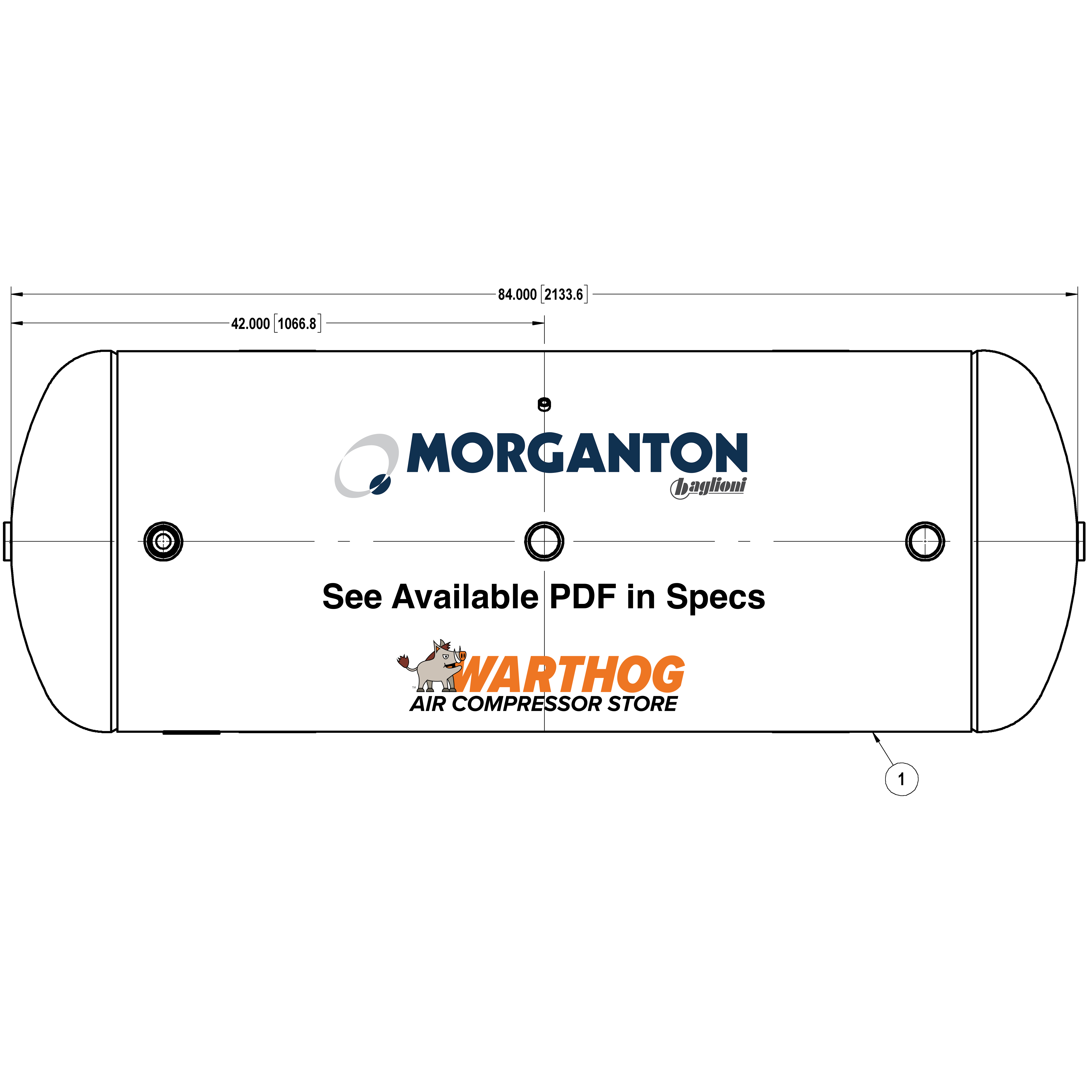 240 Gallon 200 PSI Horizontal Air Tank with Saddle by Morganton | VES04866