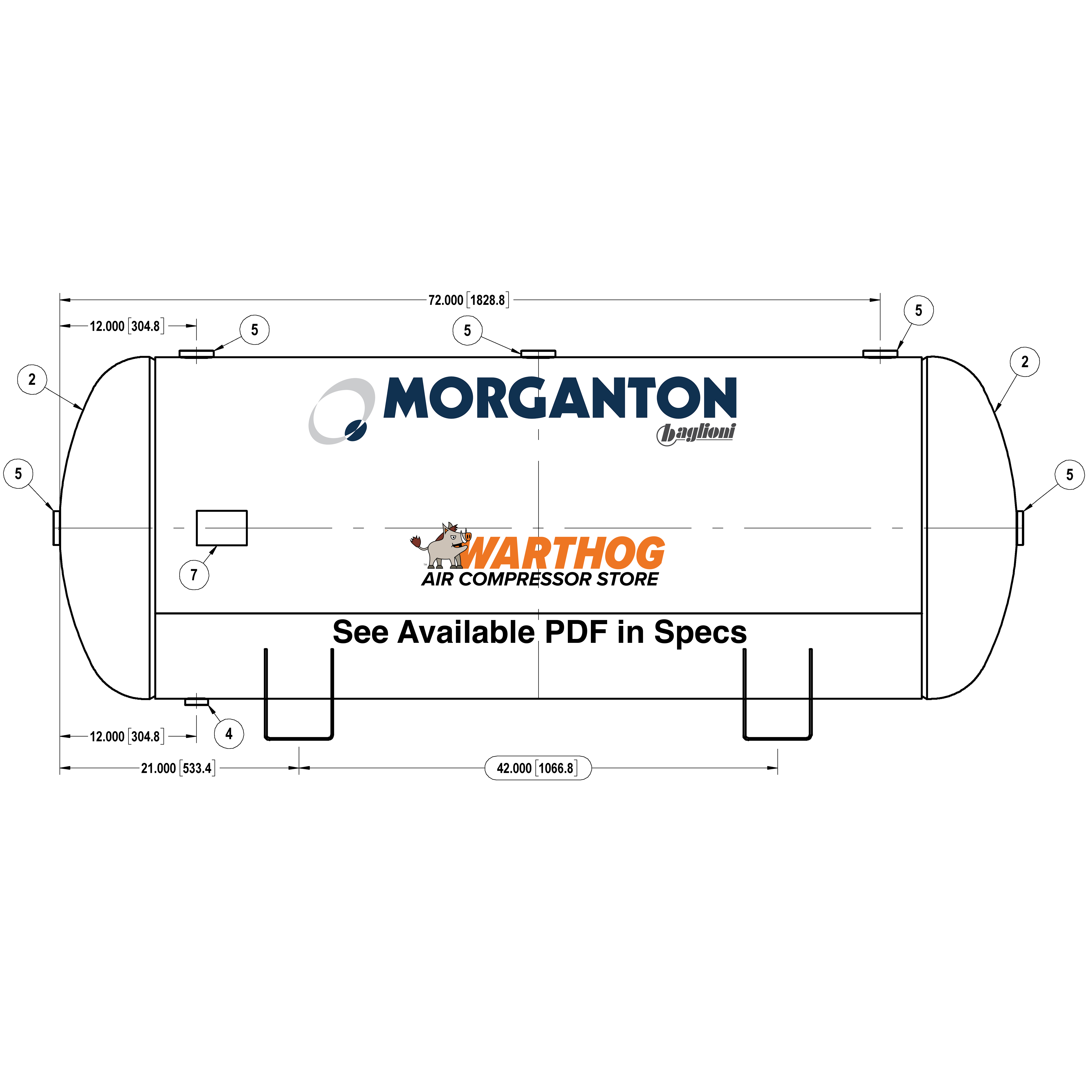 240 Gallon 200 PSI Horizontal Air Tank with Saddle by Morganton | VES04866