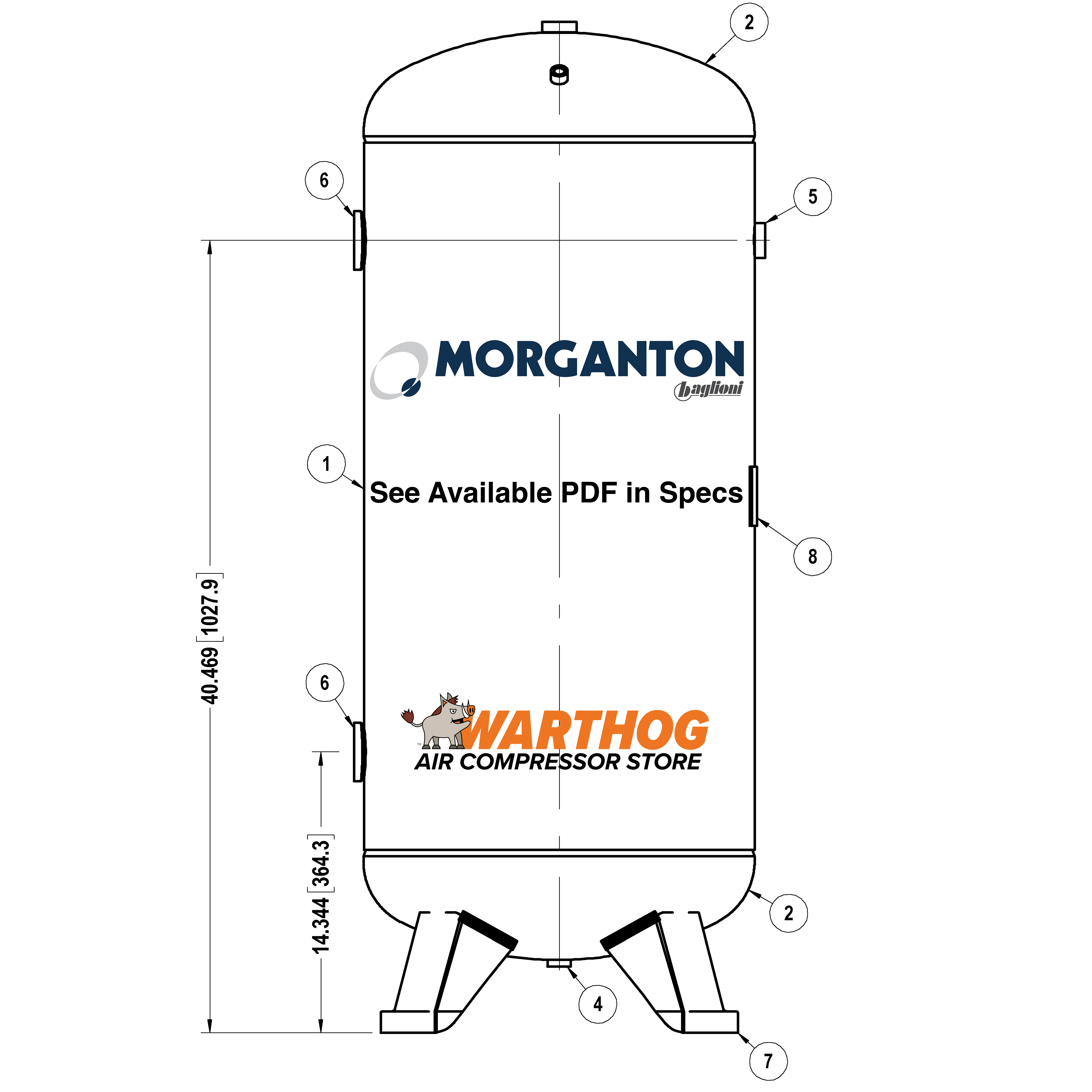 60 Gallon 200 PSI Vertical Air Tank with Feet by Morganton | VES04882