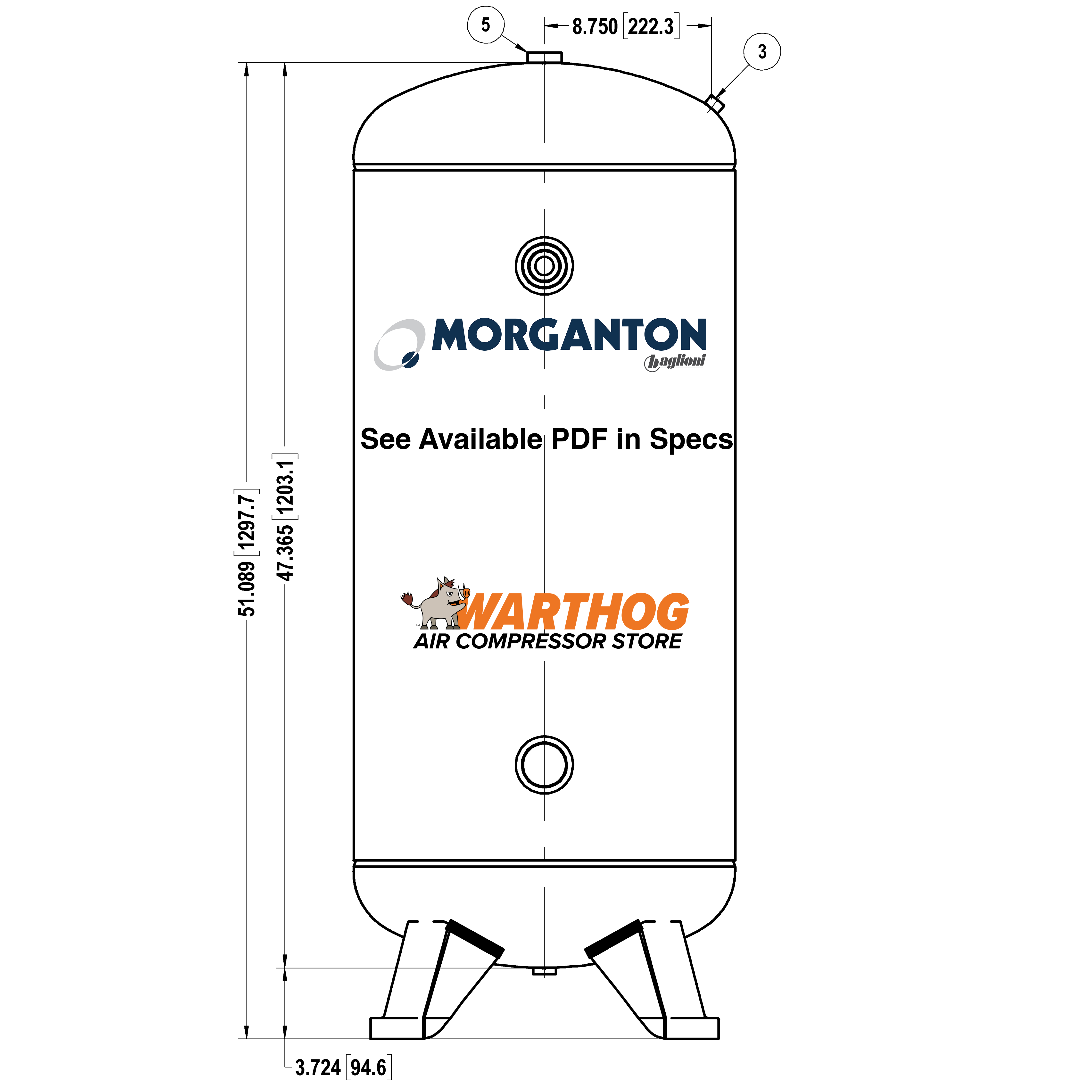 60 Gallon 200 PSI Vertical Air Tank with Feet by Morganton | VES04882