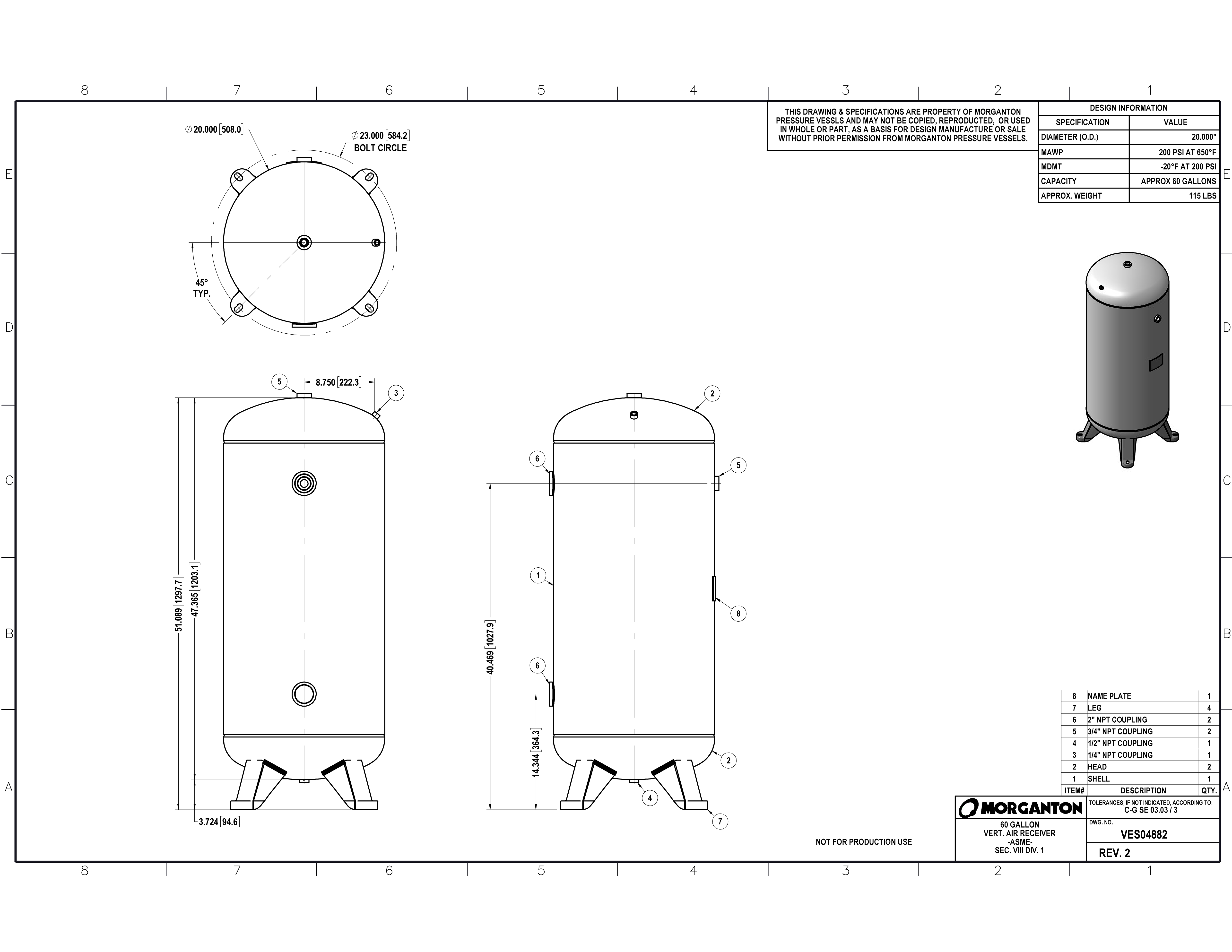 60 Gallon 200 PSI Vertical Air Tank with Feet by Morganton | VES04882