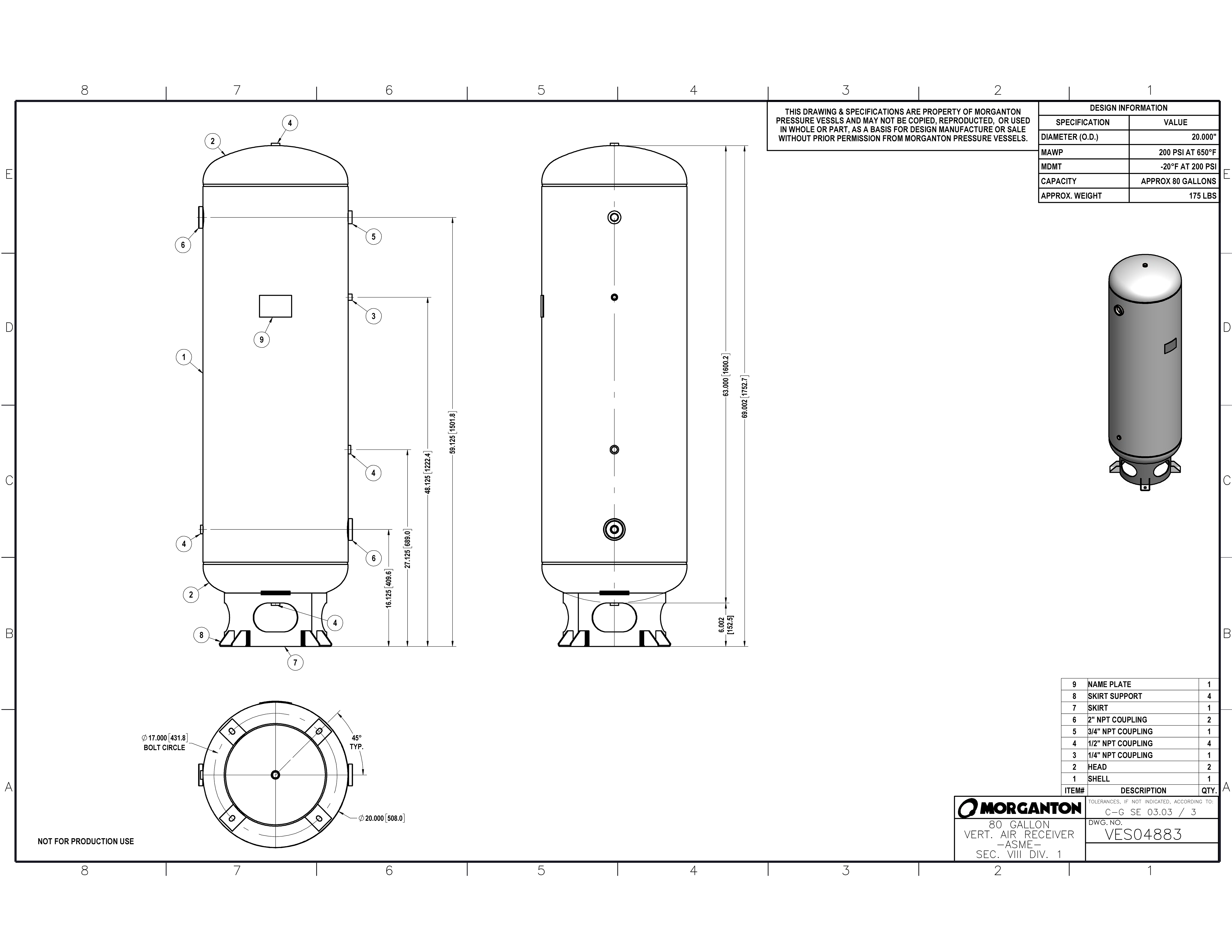 80 Gallon 200 PSI Vertical Air Tank with Base ring by Morganton | VES04883