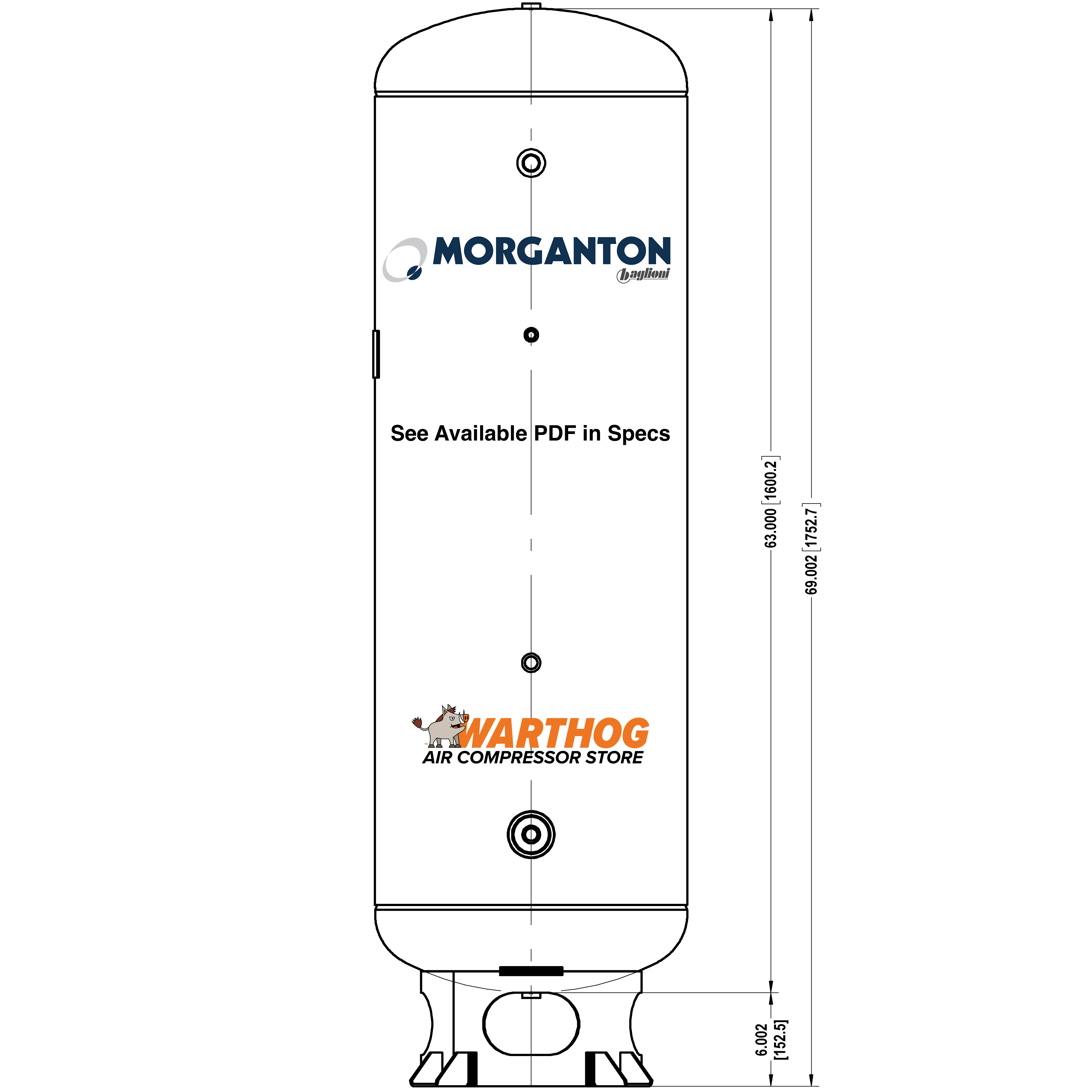 80 Gallon 200 PSI Vertical Air Tank with Base ring by Morganton | VES04883