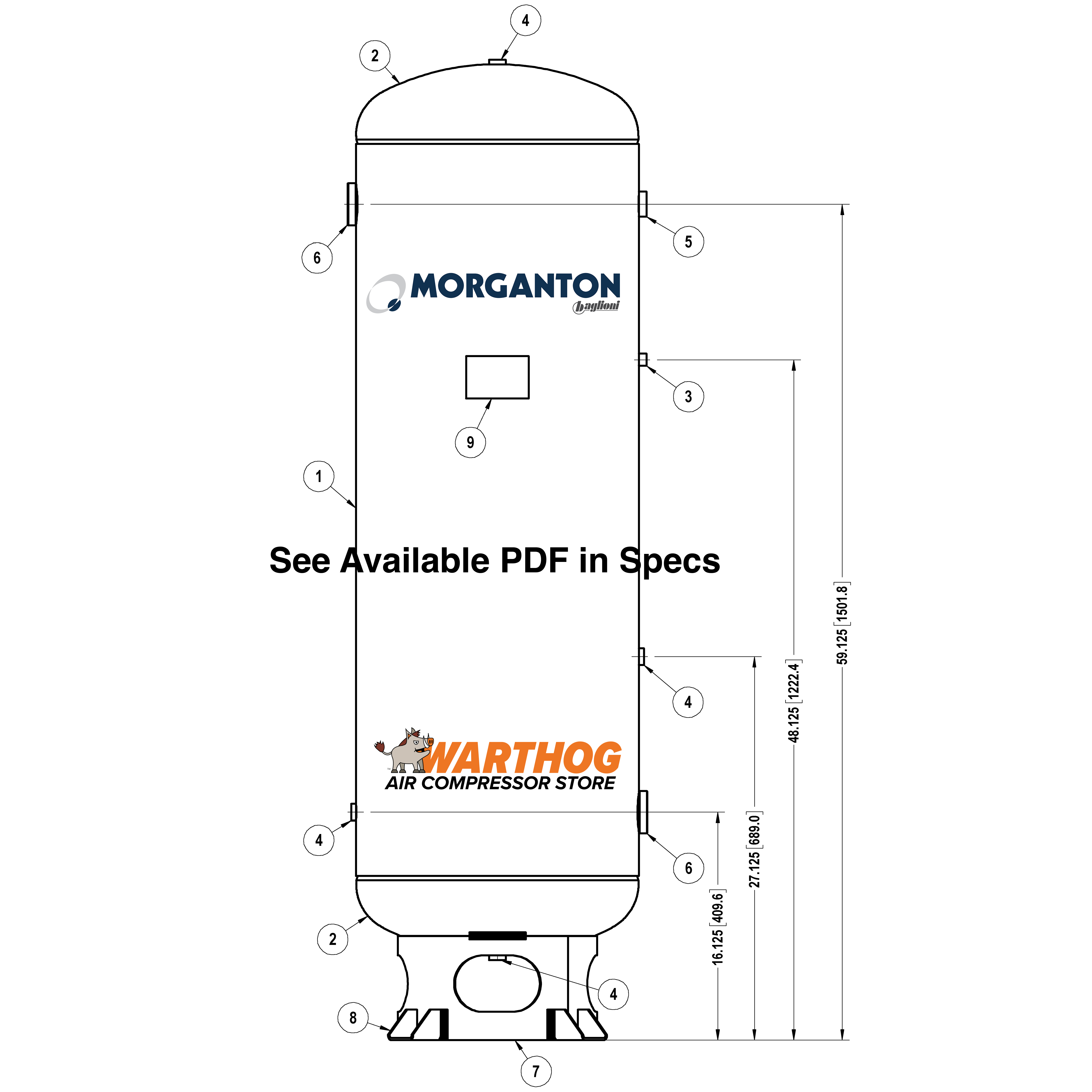 80 Gallon 200 PSI Vertical Air Tank with Base ring by Morganton | VES04883