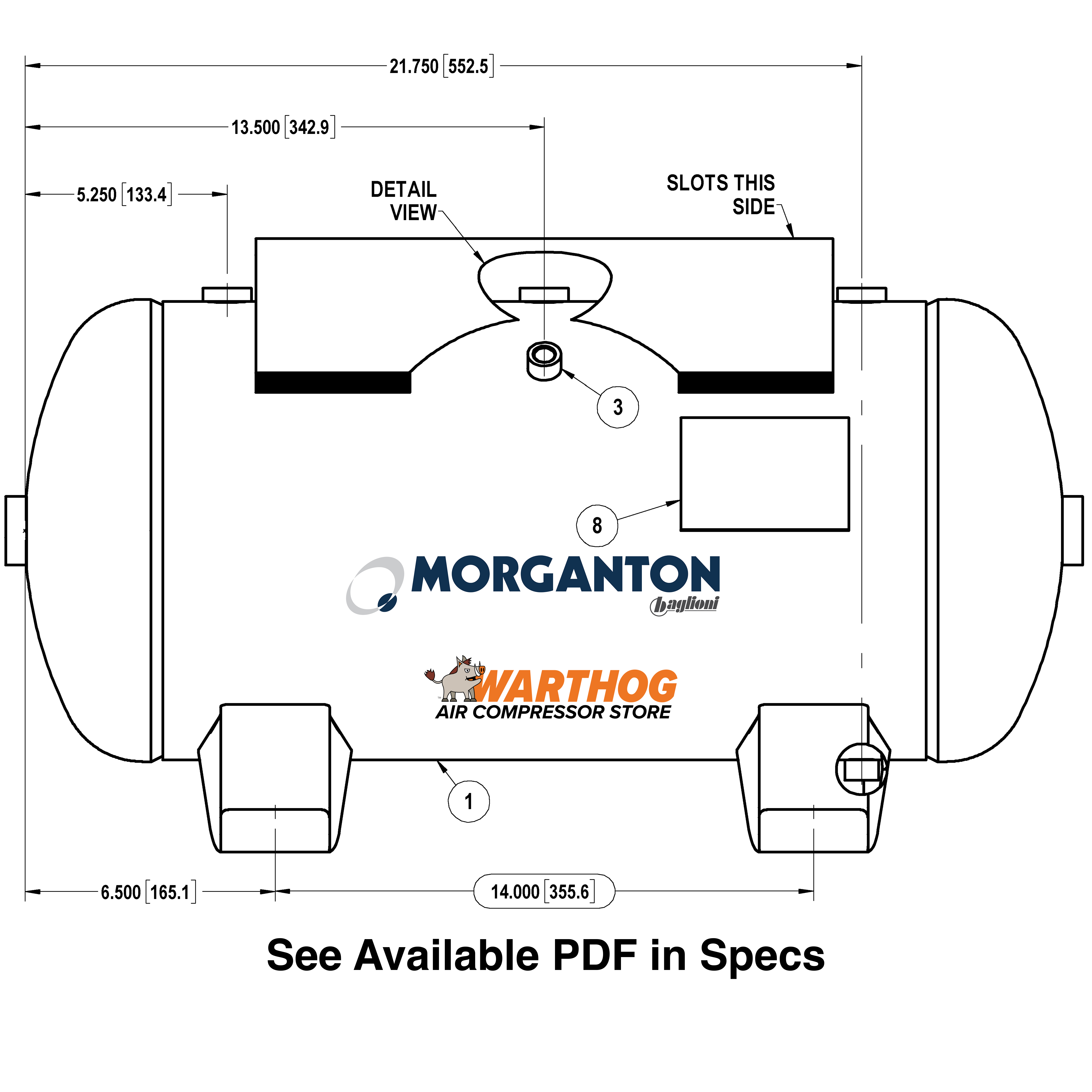 12 Gallon 200 PSI Horizontal Air Tank with Feet+Top plate by Morganton | VES05198