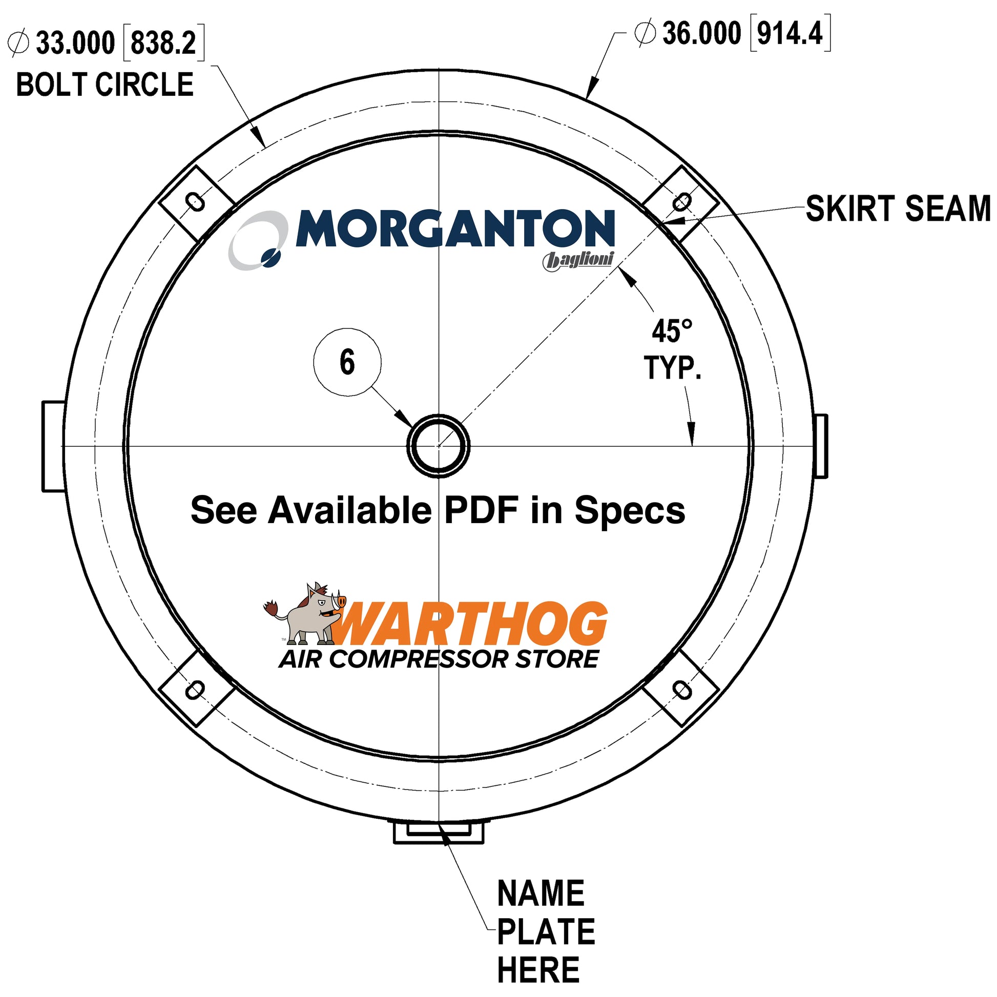 400 Gallon 200 PSI Vertical Air Tank with Base ring by Morganton | VES07584 Morganton