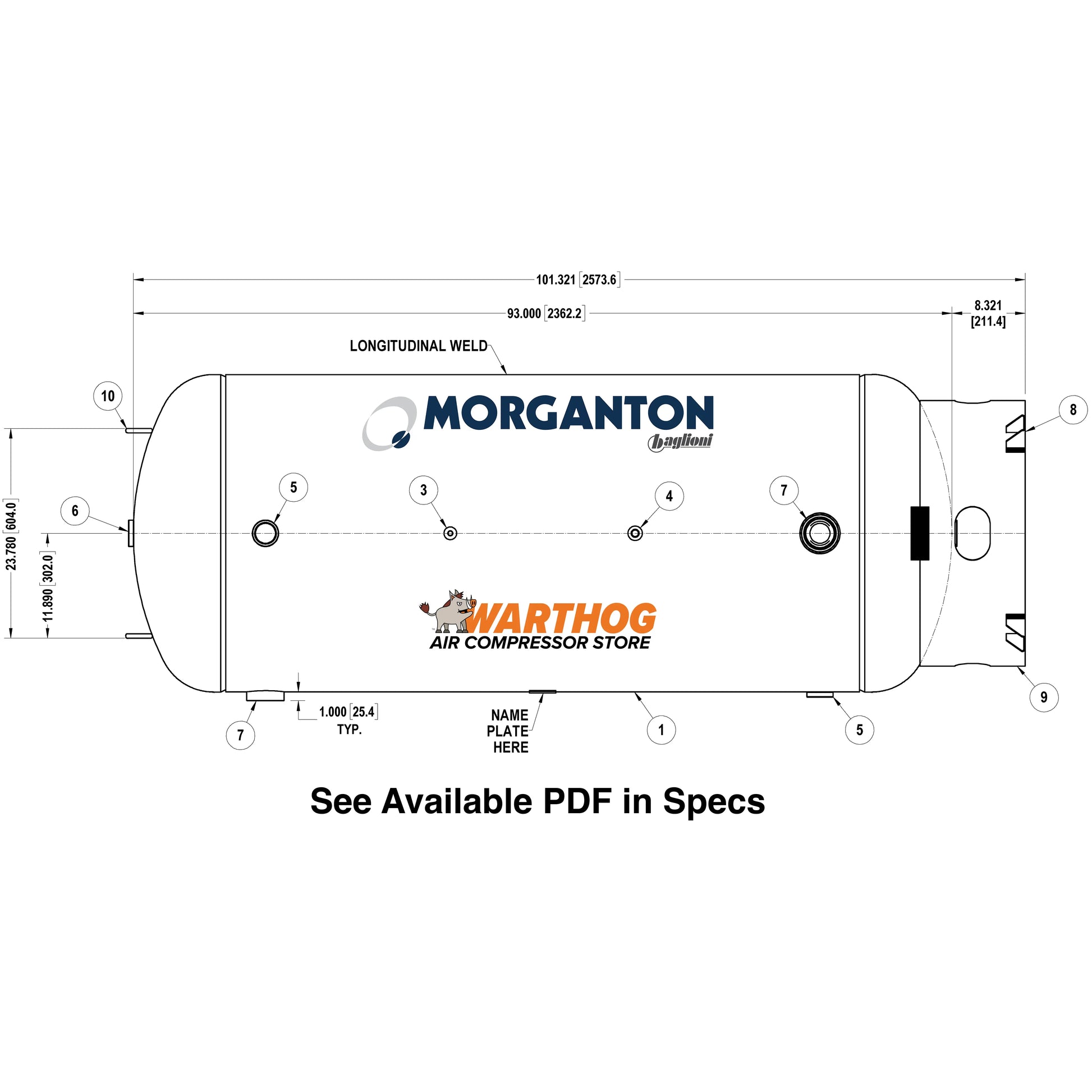 400 Gallon 200 PSI Vertical Air Tank with Base ring by Morganton | VES07584 Morganton