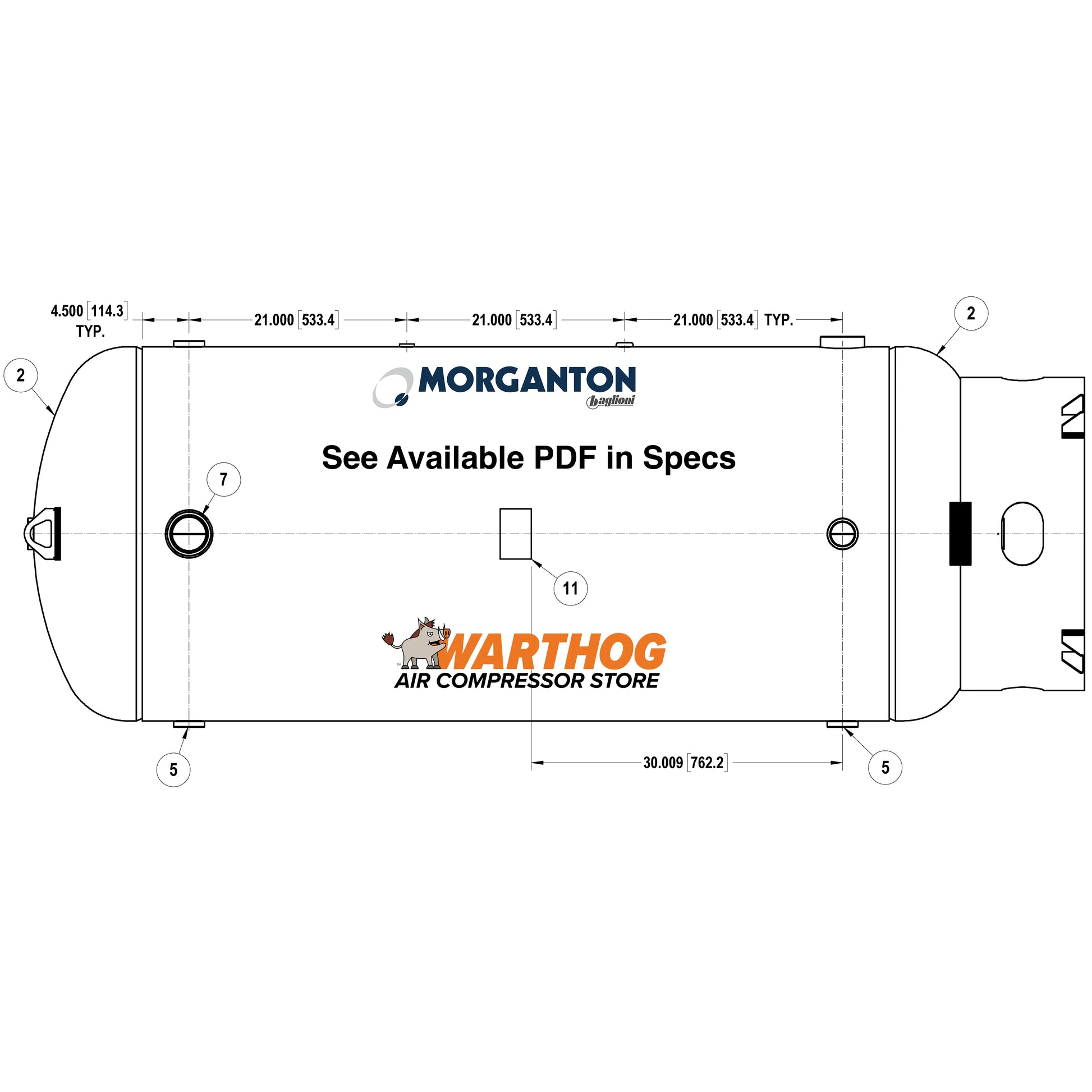 400 Gallon 200 PSI Vertical Air Tank with Base ring by Morganton | VES07584 Morganton