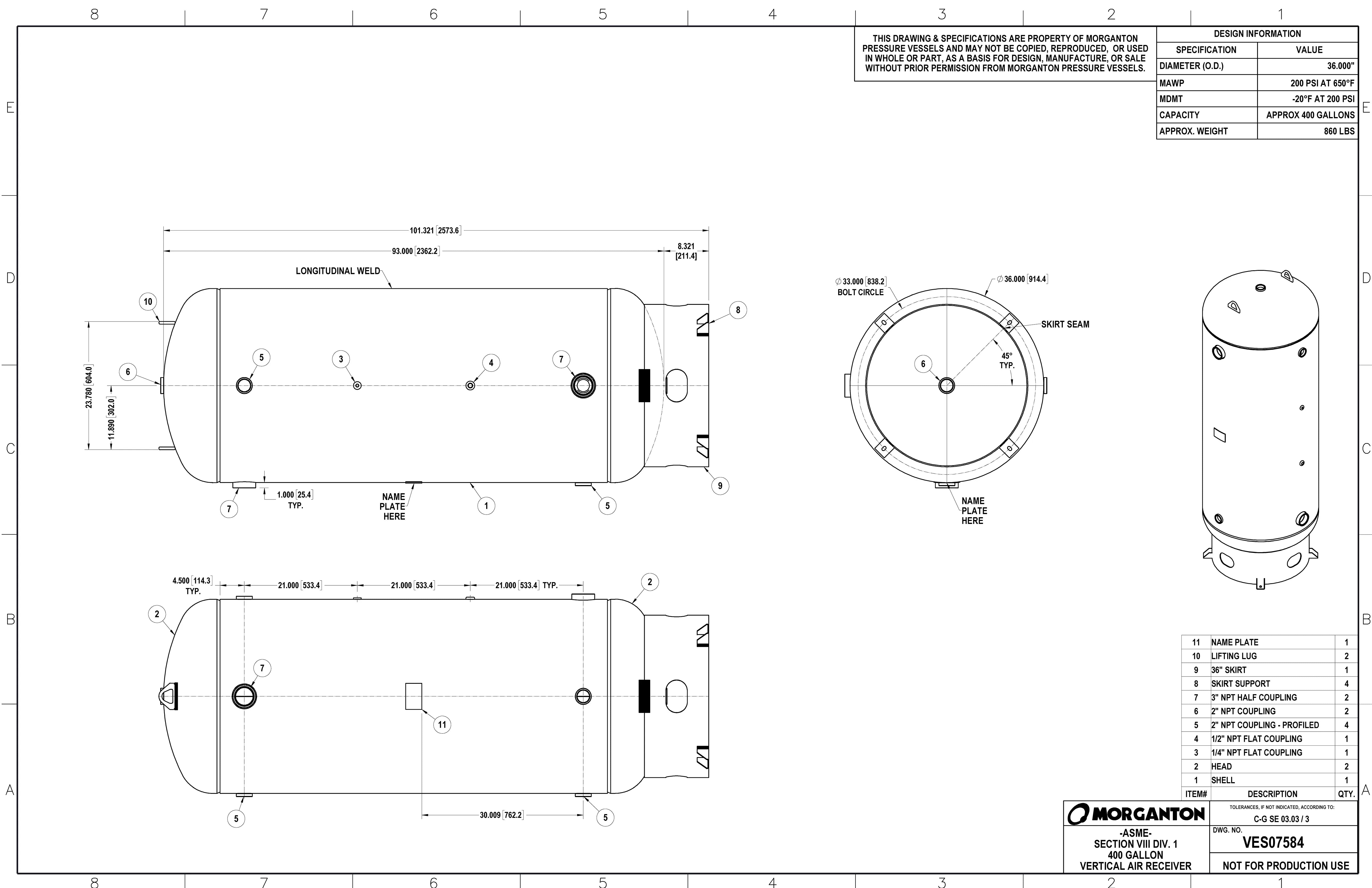 400 Gallon 200 PSI Vertical Air Tank with Base ring by Morganton | VES07584 Morganton