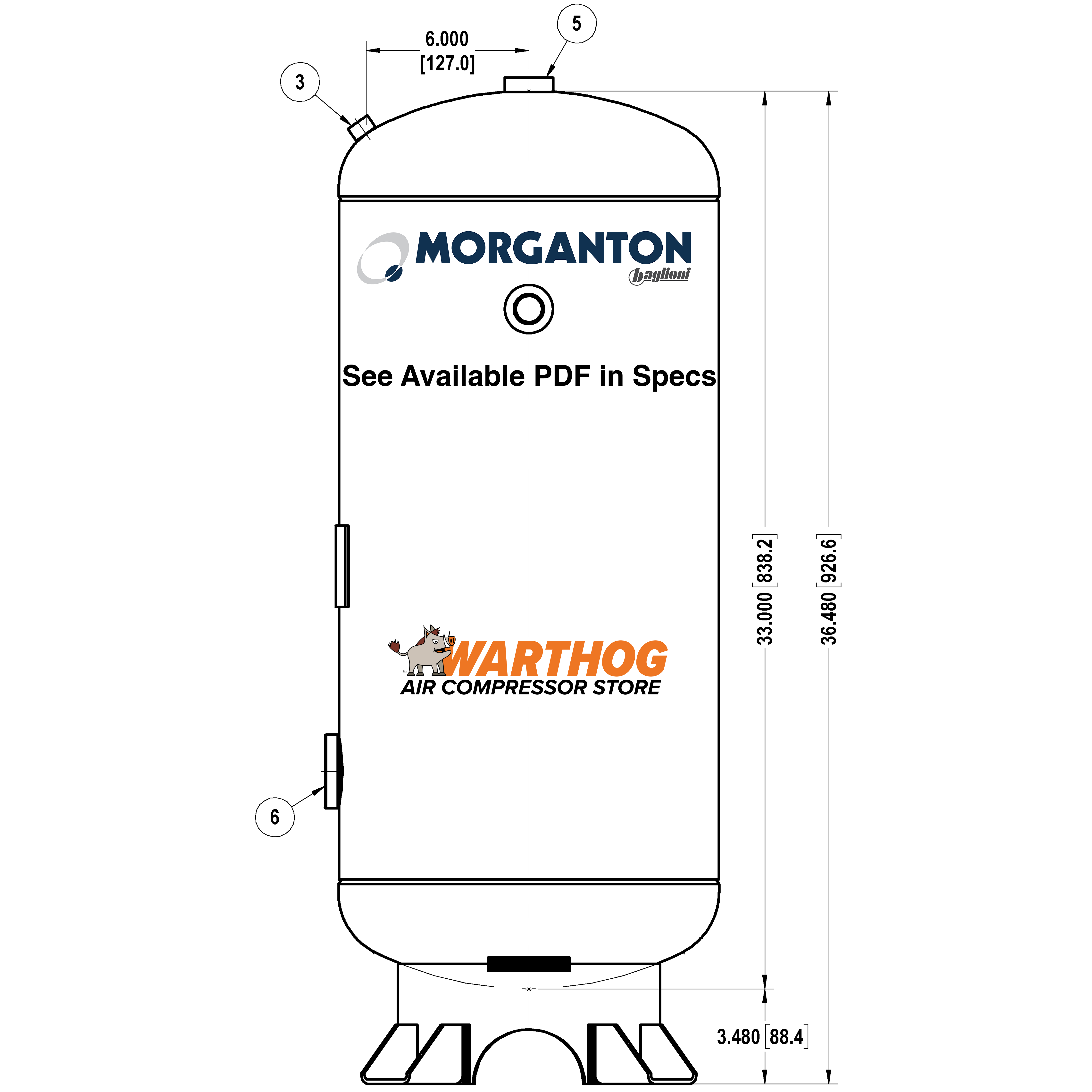 20 Gallon 200 PSI Vertical Air Tank with Feet by Morganton | VES08573