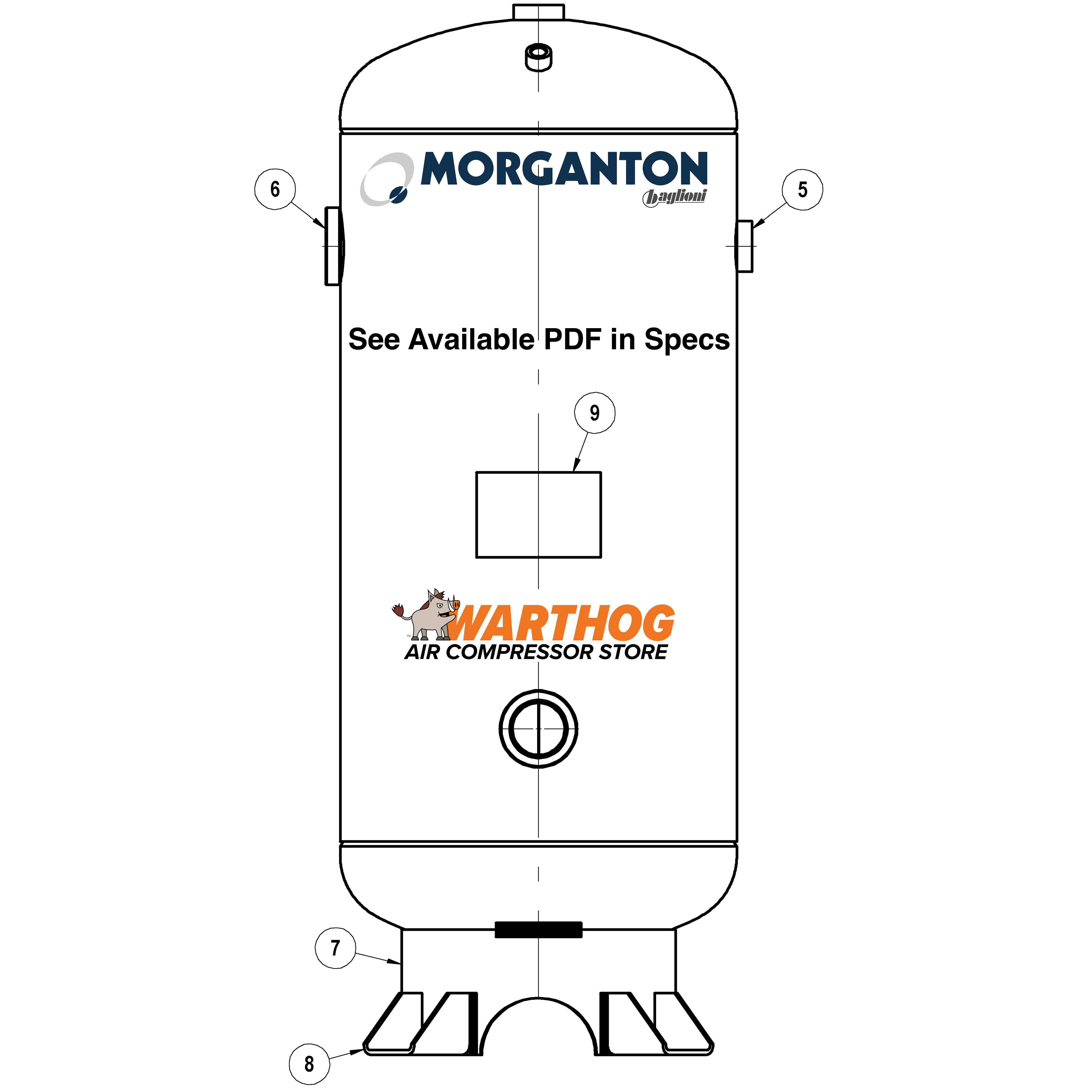 20 Gallon 200 PSI Vertical Air Tank with Feet by Morganton | VES08573