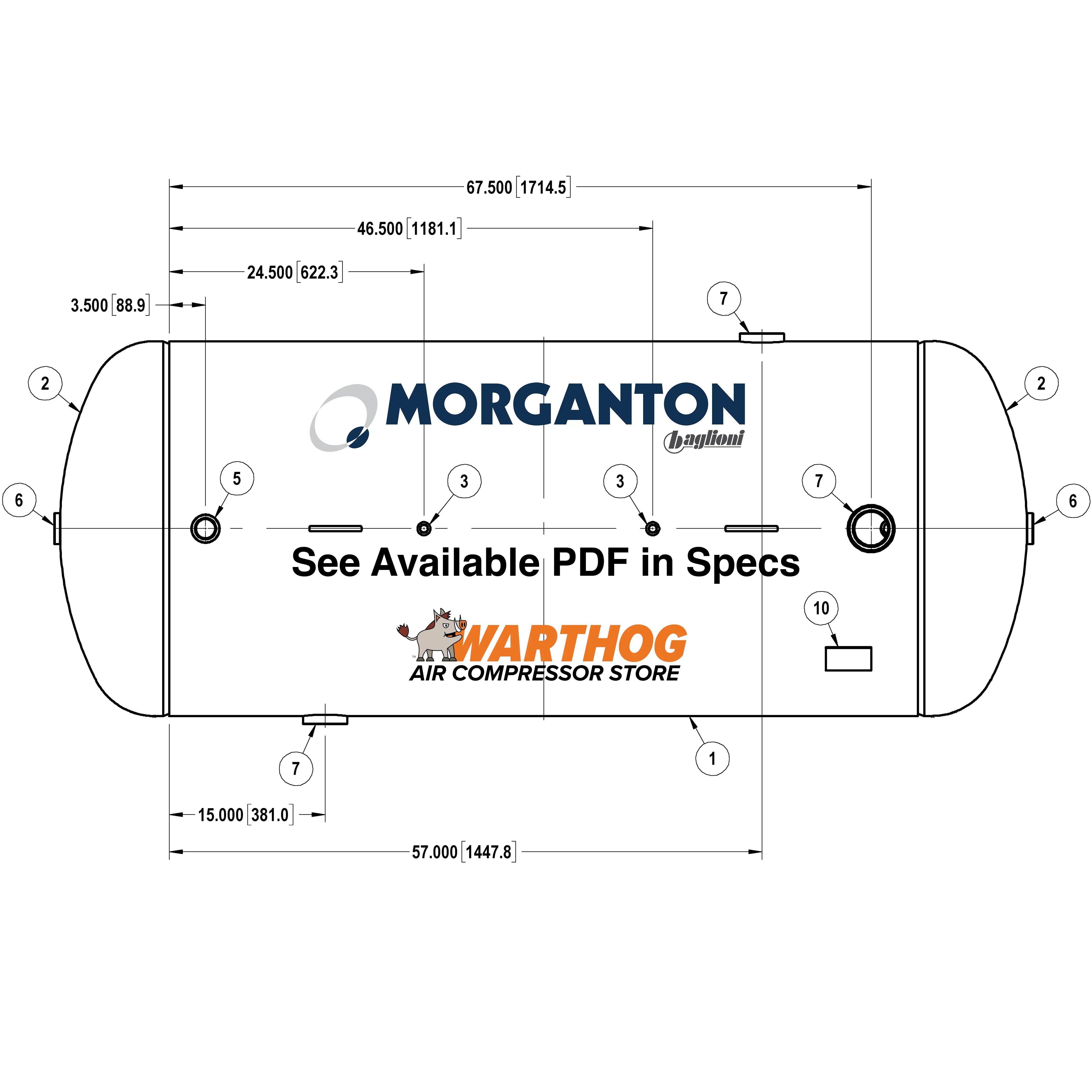 400 Gallon 200 PSI Horizontal Air Tank with Saddle by Morganton | VES09076 Morganton