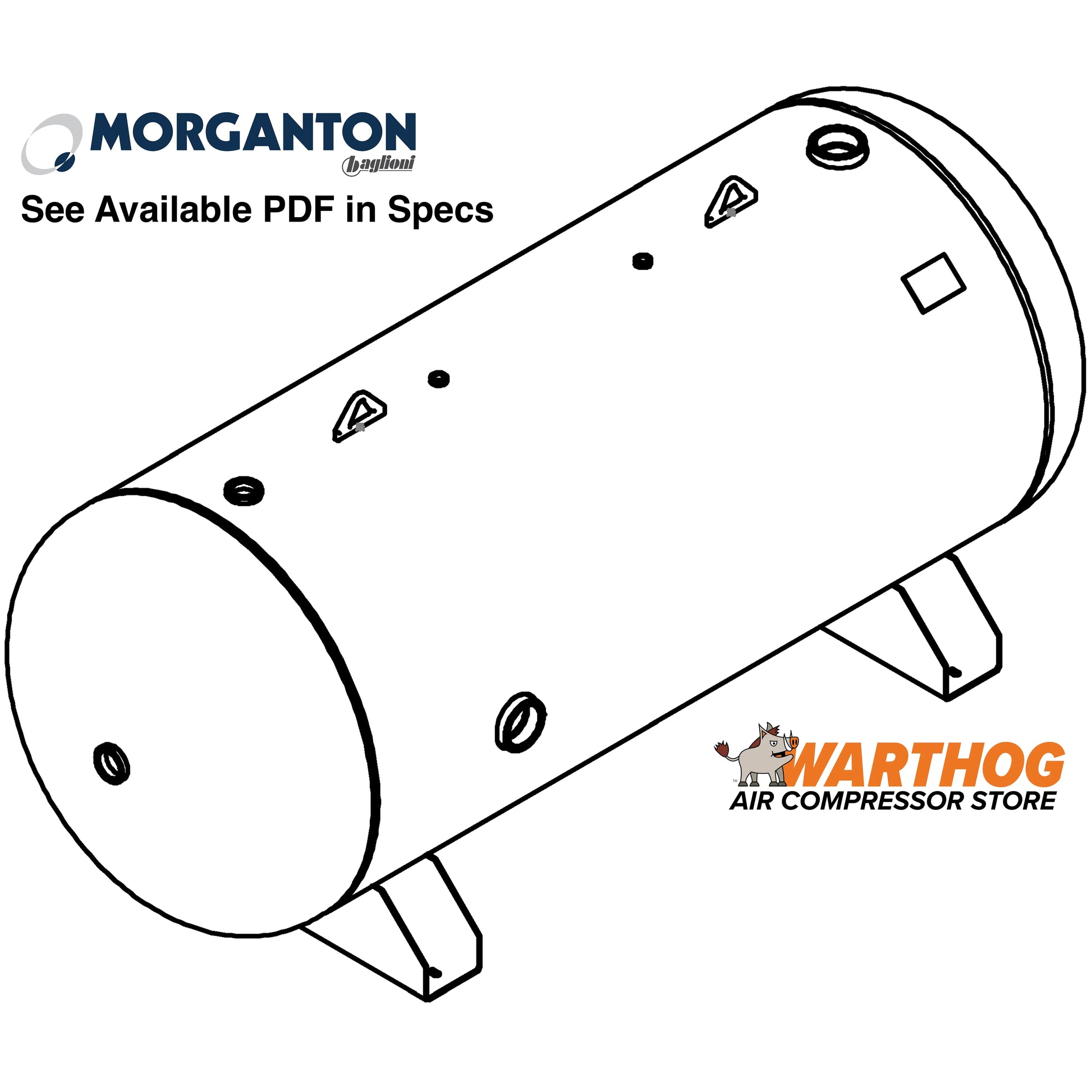 400 Gallon 200 PSI Horizontal Air Tank with Saddle by Morganton | VES09076 Morganton