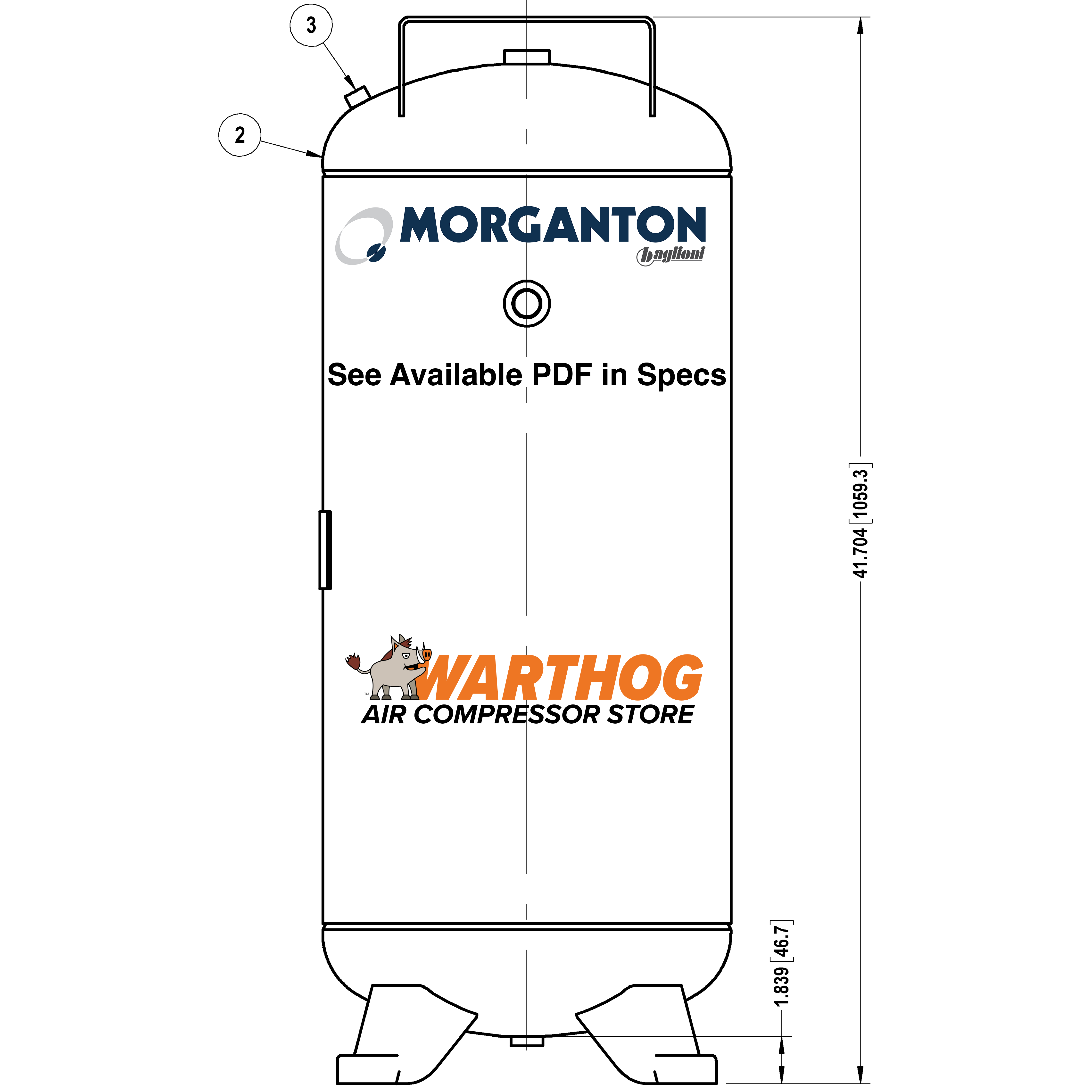 30 Gallon 200 PSI Vertical Air Tank with Feet+Top plate by Morganton | VES09121