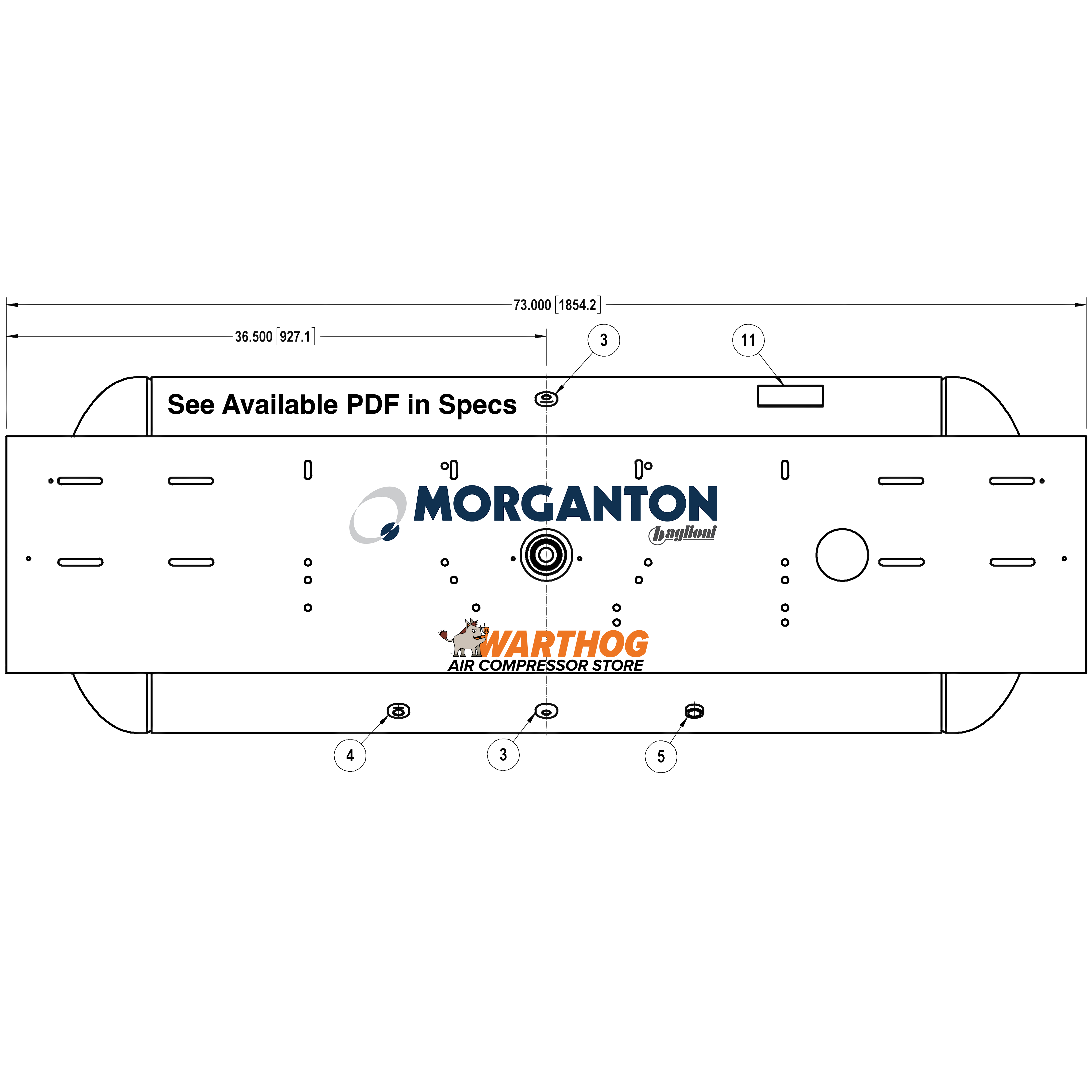 120 Gallon 200 PSI Horizontal Air Tank with Saddle+Extended Top plate by Morganton | VES09206