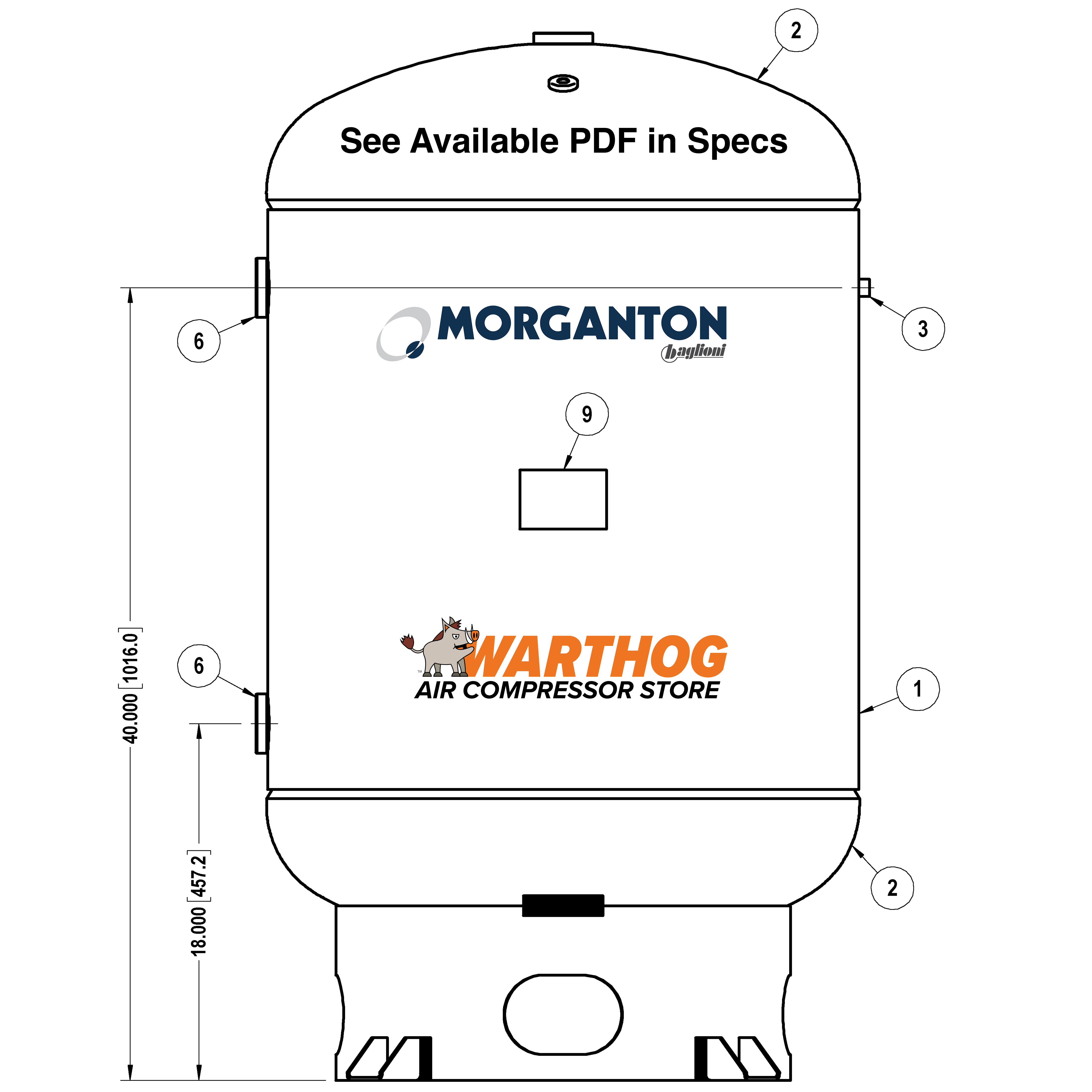 120 Gallon 200 PSI Vertical Air Tank with Base ring by Morganton | VES09279