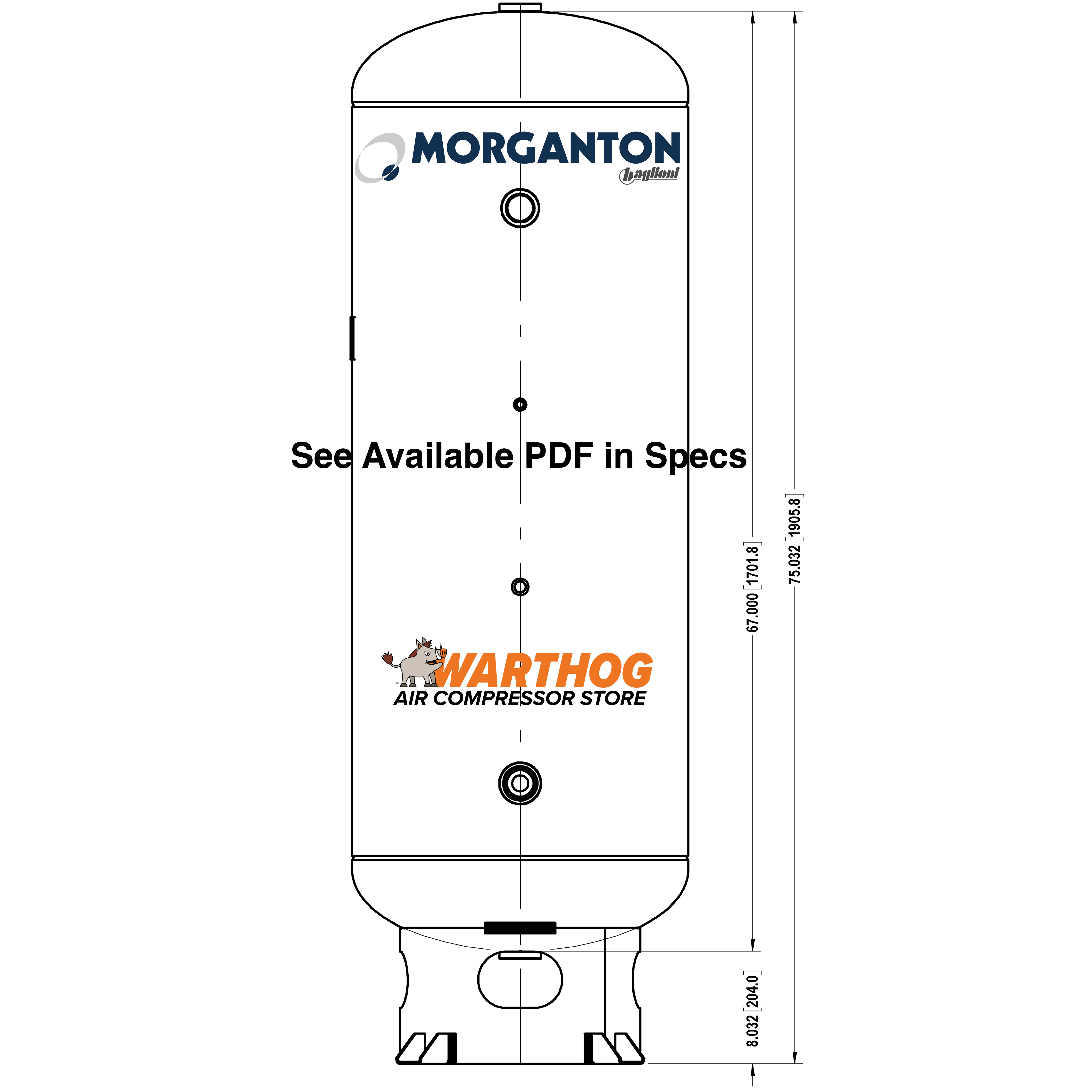 120 Gallon 200 PSI Vertical Air Tank with Base ring by Morganton | VES09299