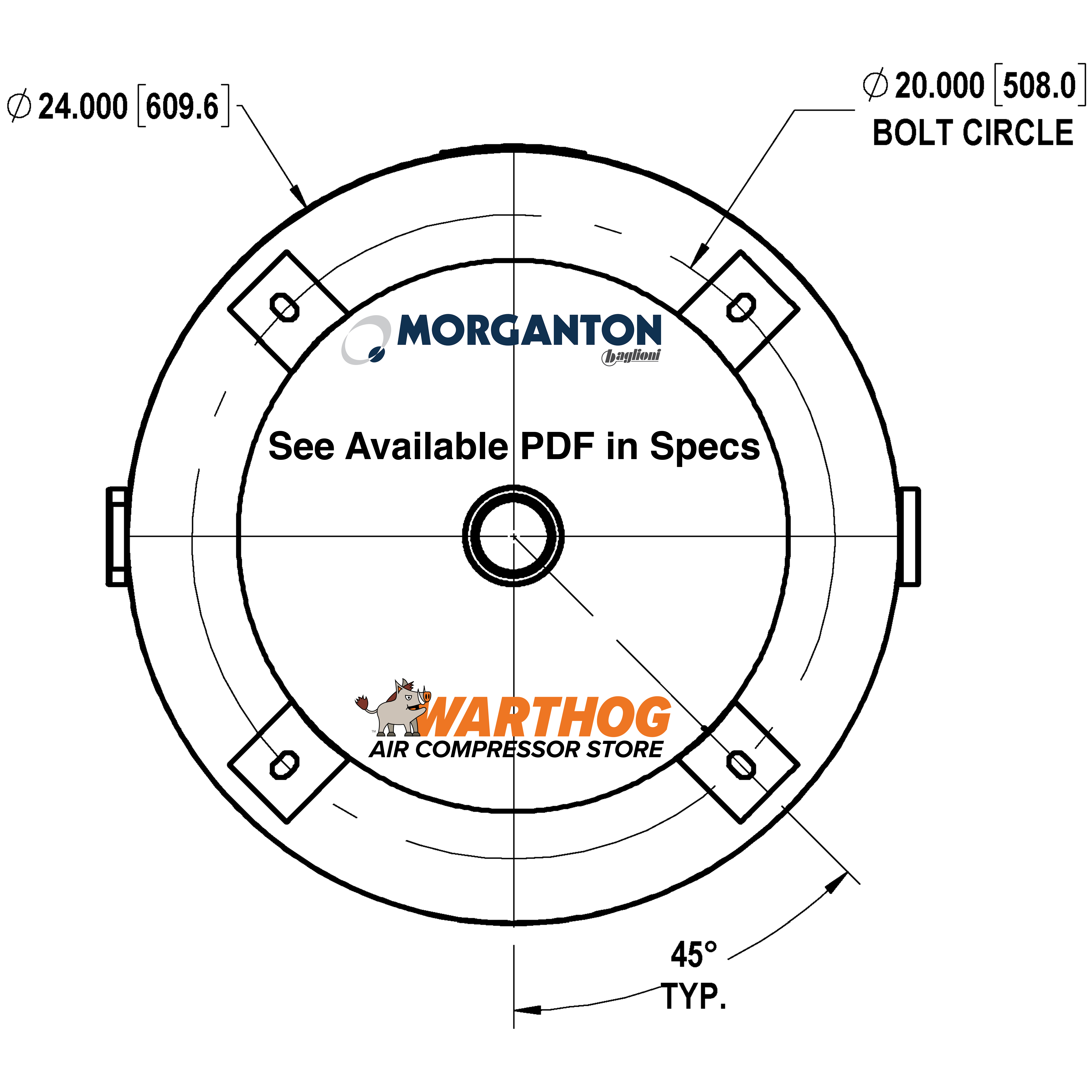 120 Gallon 200 PSI Vertical Air Tank with Base ring by Morganton | VES09299