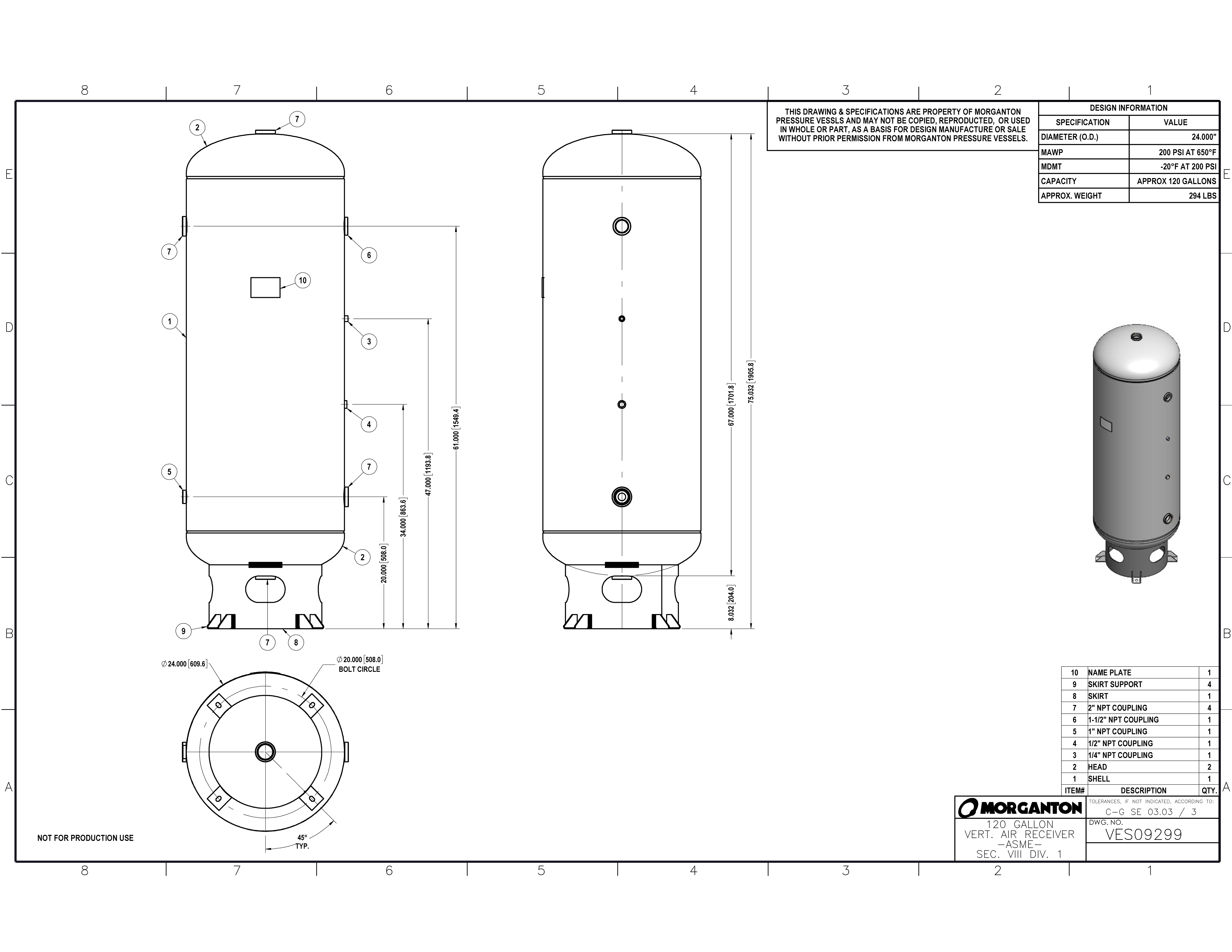 120 Gallon 200 PSI Vertical Air Tank with Base ring by Morganton | VES09299
