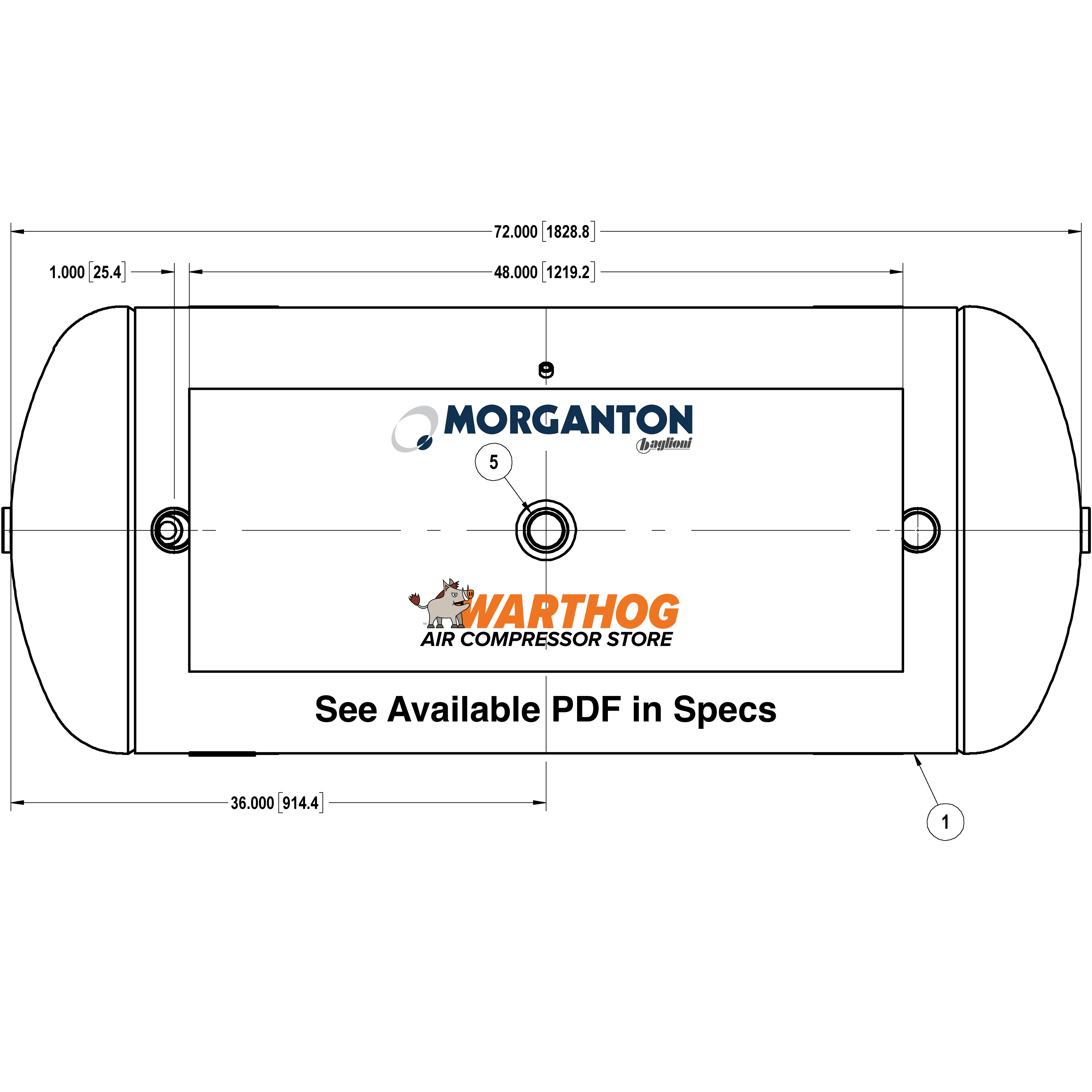 200 Gallon 200 PSI Horizontal Air Tank with Saddle+Top plate by Morganton | VES09300