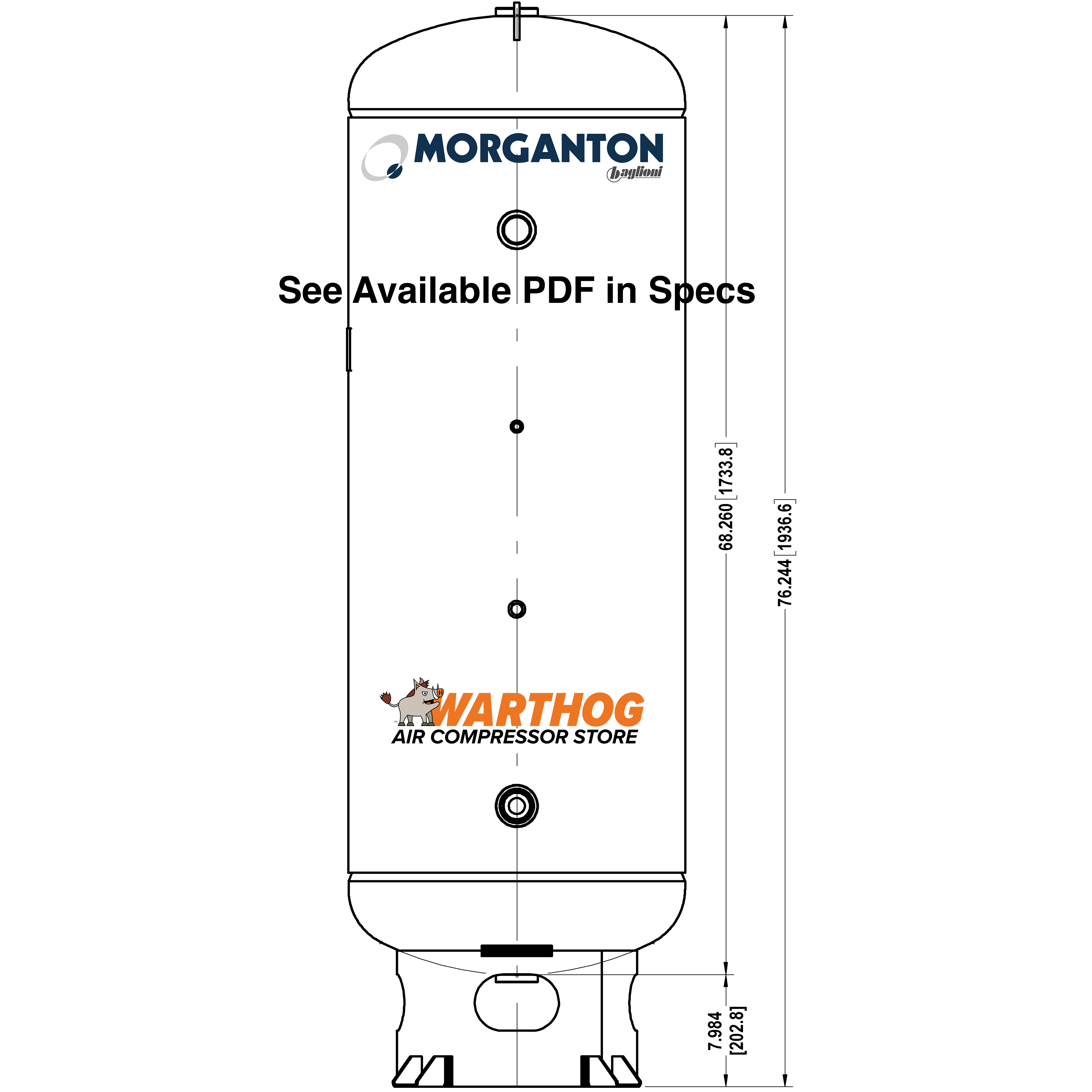 120 Gallon 300 PSI Vertical Air Tank with Base ring by Morganton | VES09600