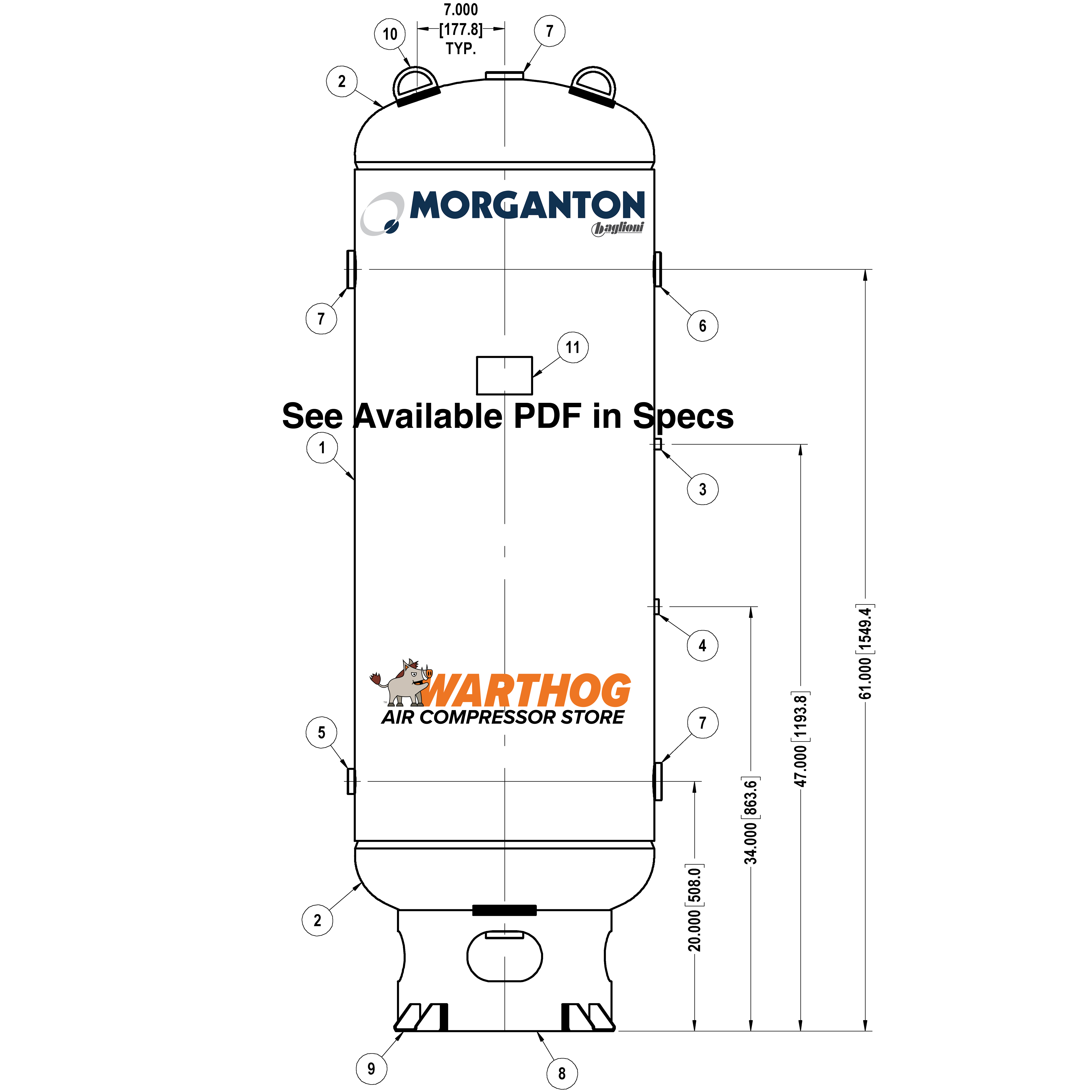 120 Gallon 300 PSI Vertical Air Tank with Base ring by Morganton | VES09600