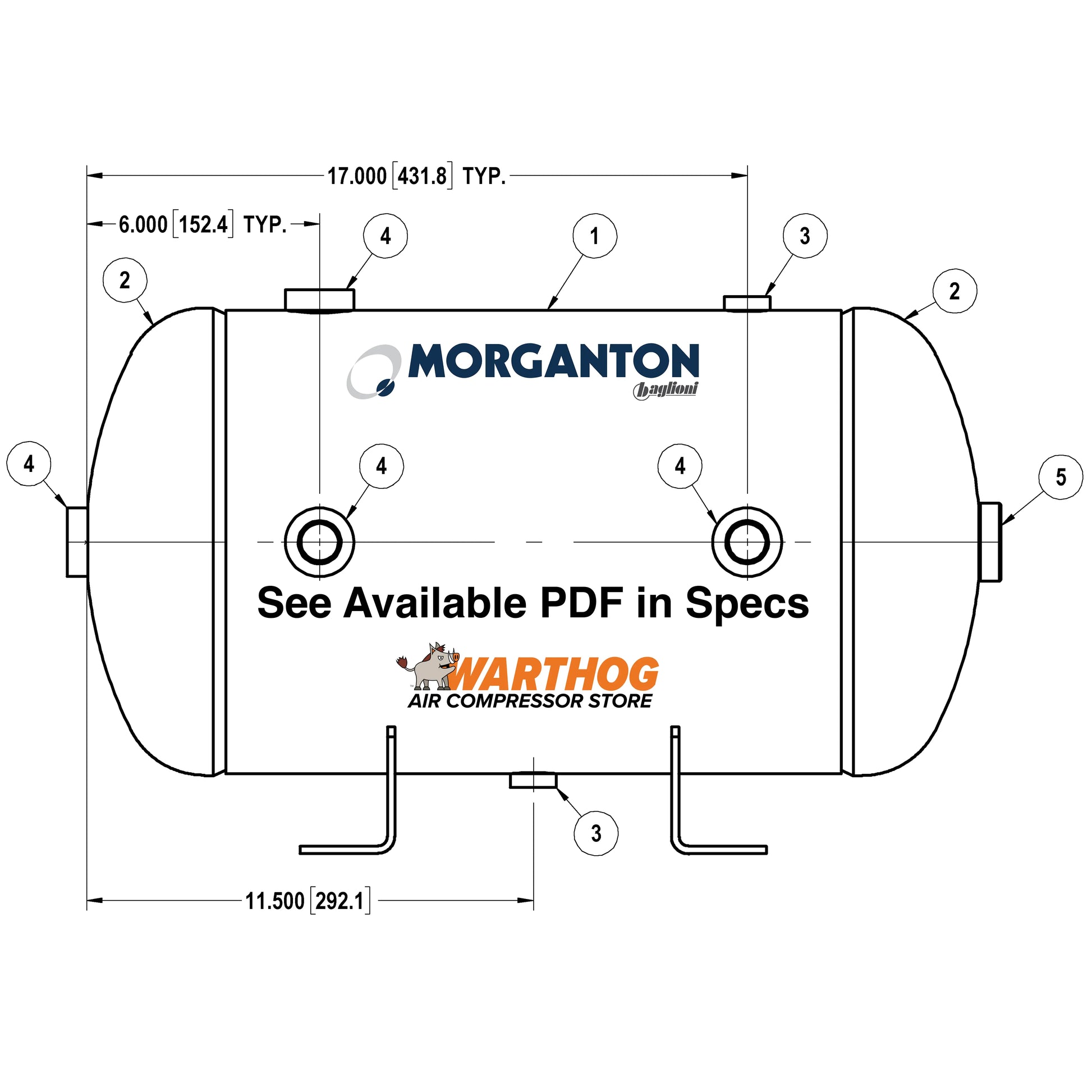 10 Gallon 200 PSI Horizontal Air Tank with Feet by Morganton | VES09653 Morganton