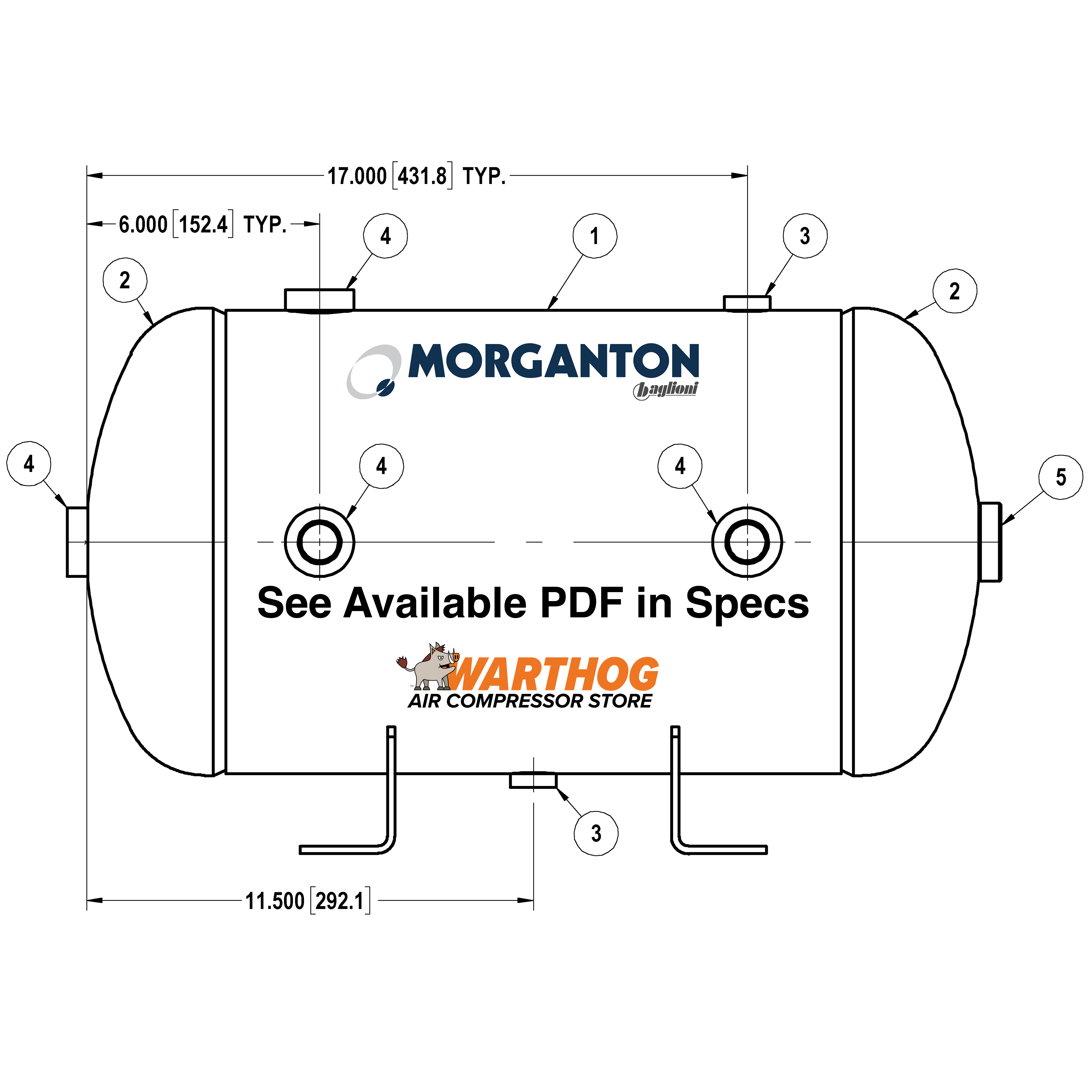 10 Gallon 200 PSI Horizontal Air Tank with Feet by Morganton | VES09653