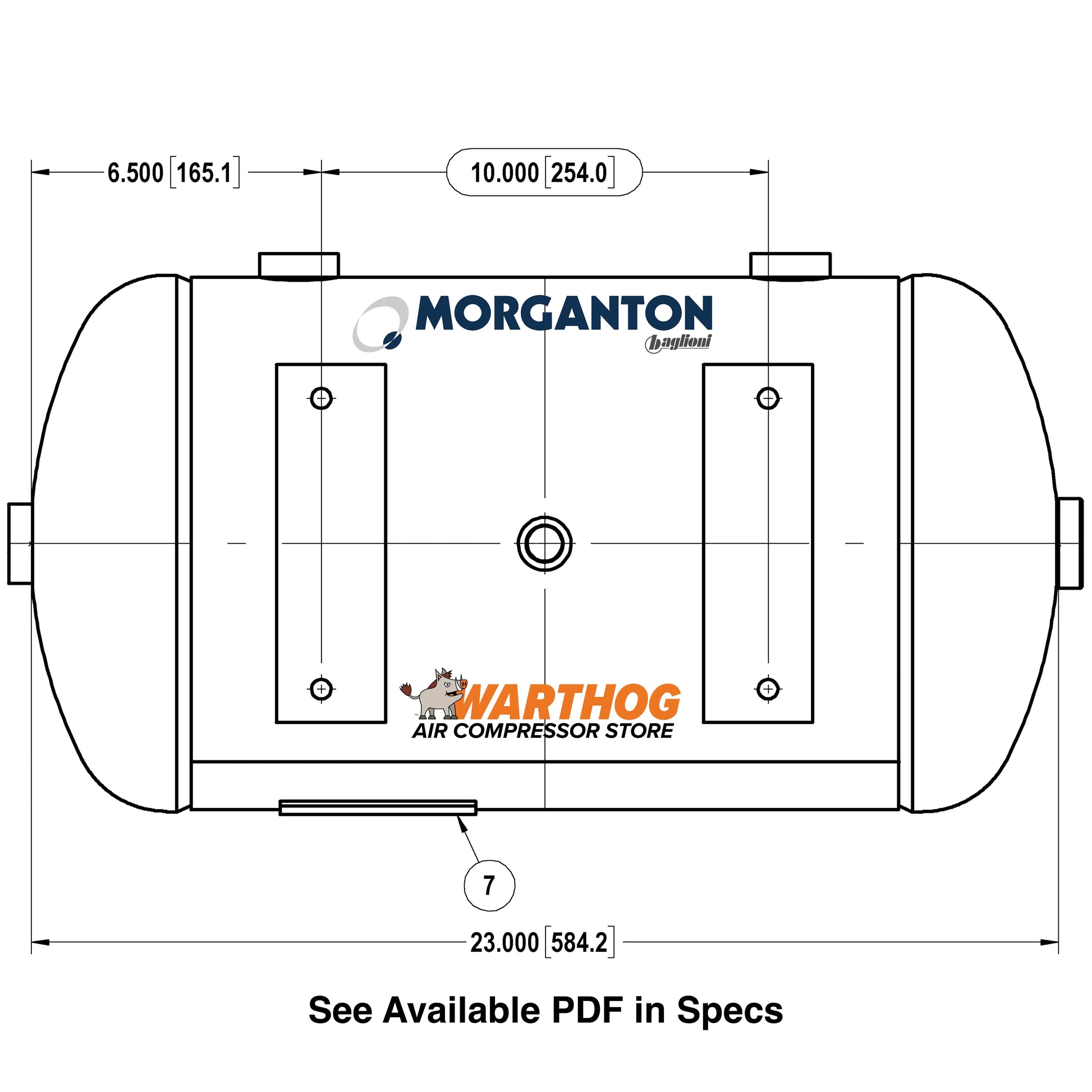 10 Gallon 200 PSI Horizontal Air Tank with Feet by Morganton | VES09653 Morganton