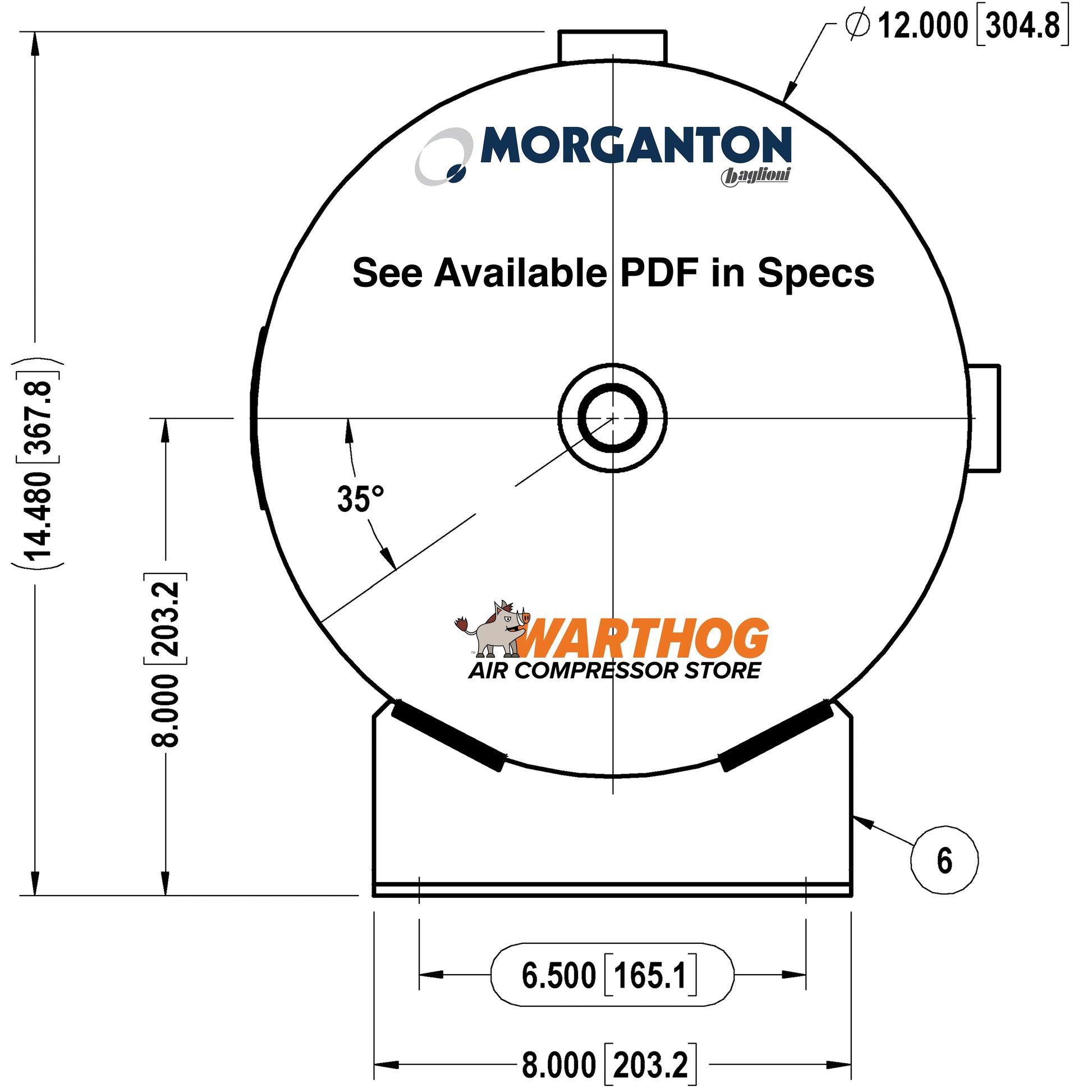 10 Gallon 200 PSI Horizontal Air Tank with Feet by Morganton | VES09653 Morganton